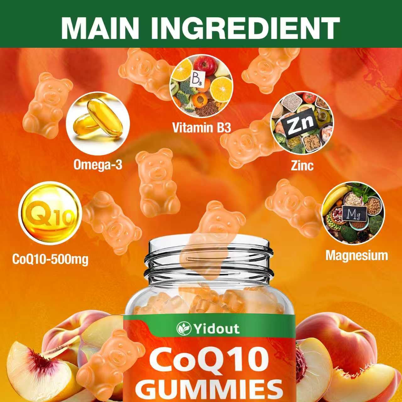 Yidout CoQ10 500MG Heart Support Coenzyme Q10 Supplement Gummy 120 Count