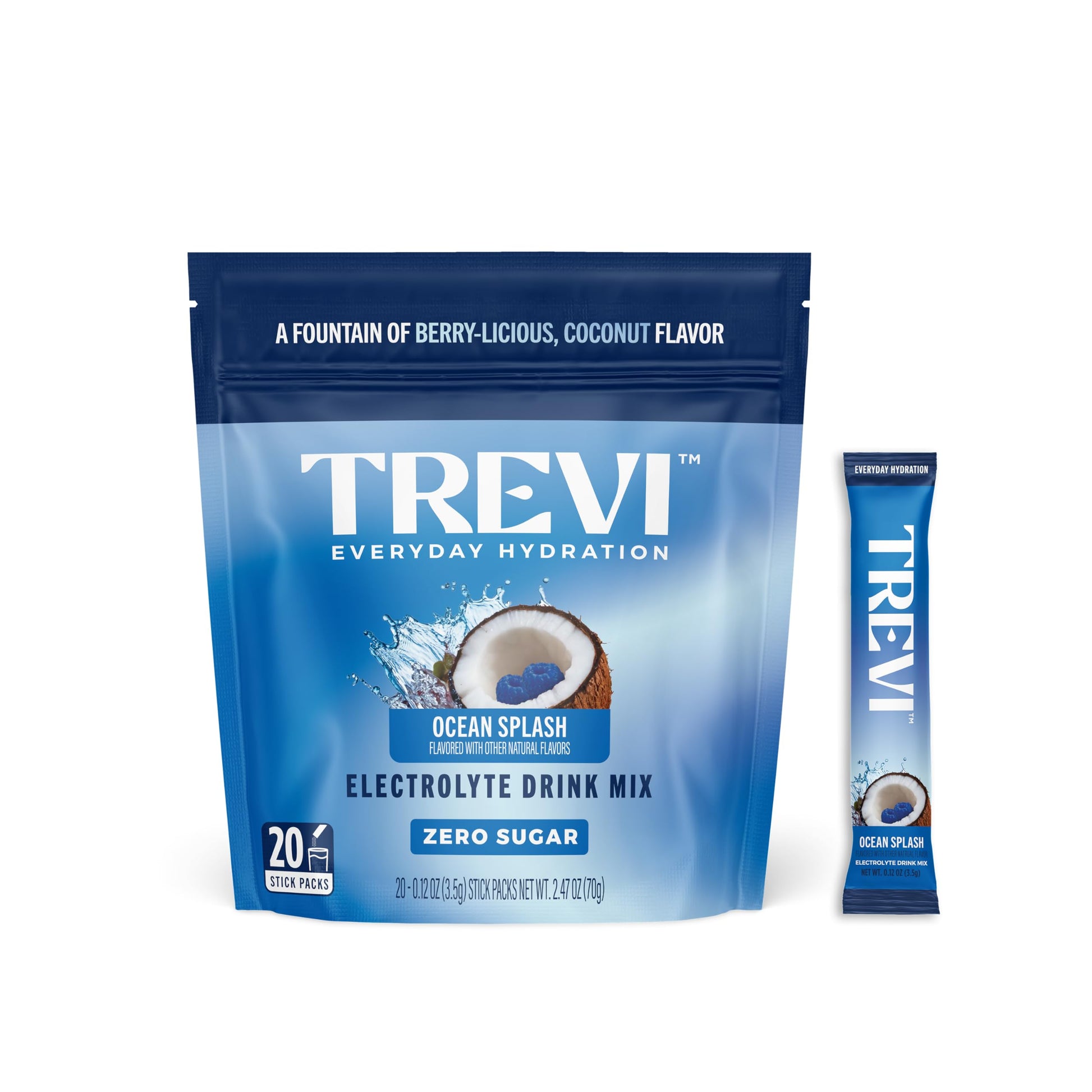 TREVI Electrolytes Powder Packets Sugar Free Hydration Ocean Splash Powder 2.4
