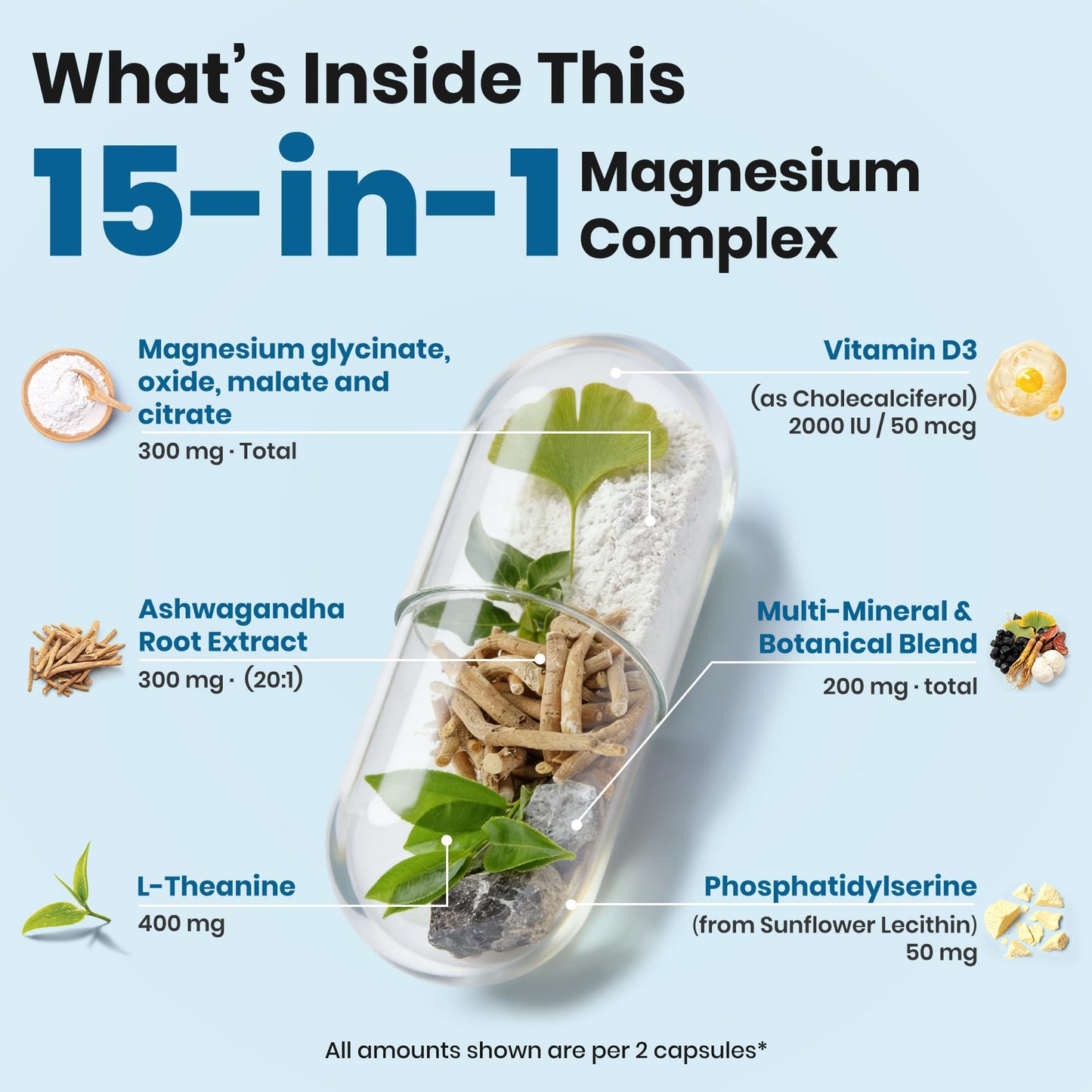 VEV DeepCalm Magnesium Complex for Women - 15-in-1 Glycinate & Citrate Capsules with Ashwagandha & L-Theanine, Capsules, 240 Capsules Total