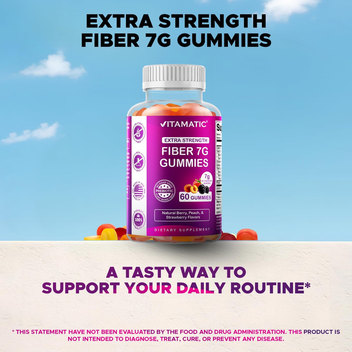 Vitamatic Prebiotic Fiber Gummies for Adults, 120 Gummies