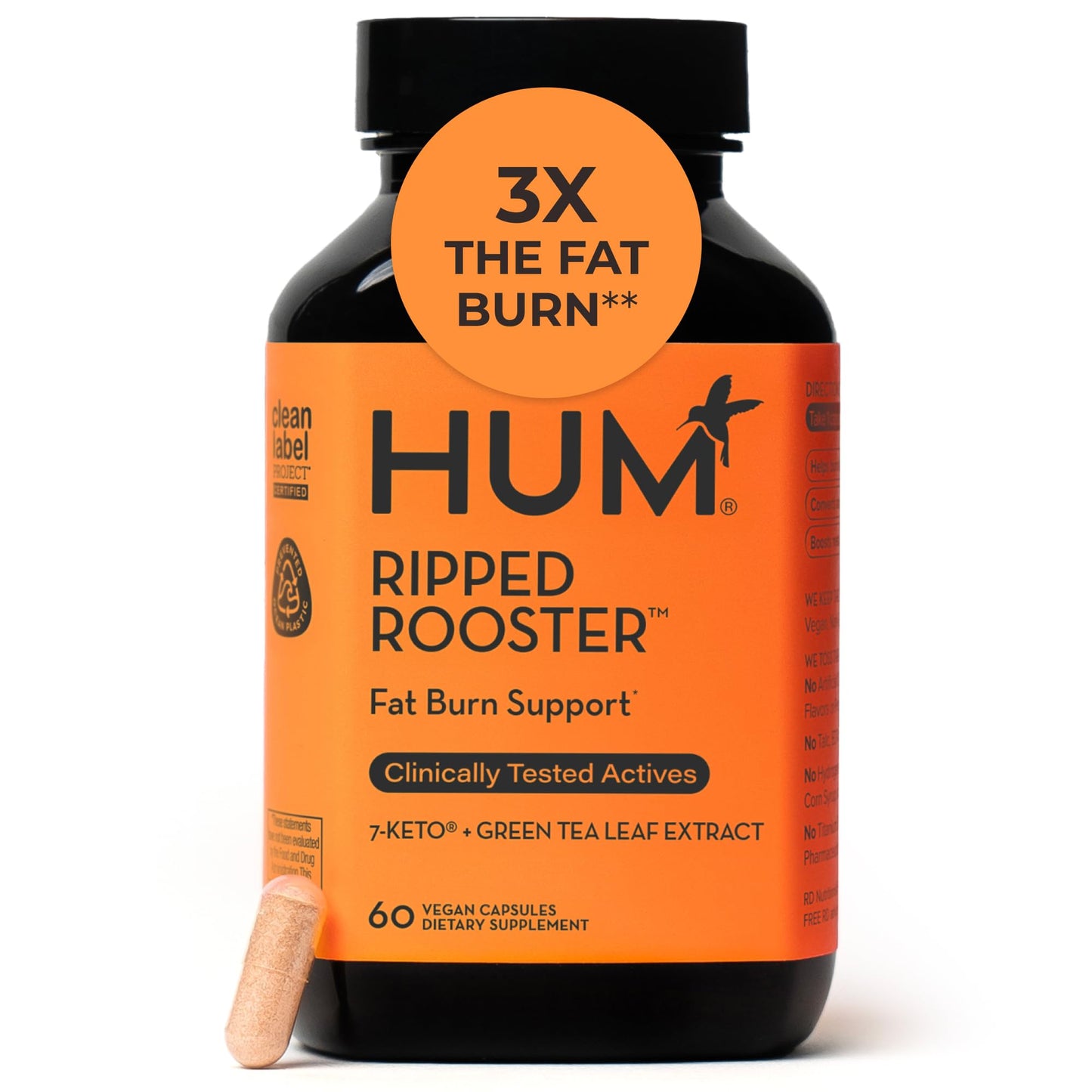 HUM Ripped Rooster Natural Green Tea Extract Capsules with Chromium, 7 Keto DHEA, Gluten Free Vegan Green Tea Supplement, 60 Capsules