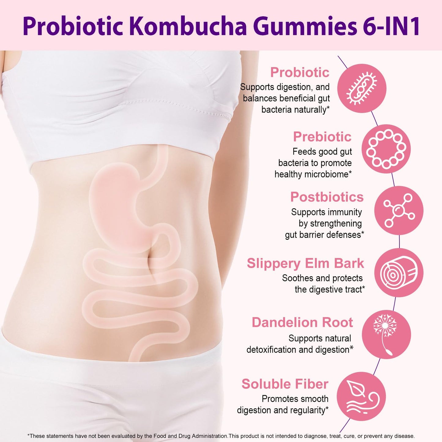 Onznoz Probiotic Kombucha Capsules, Probiotics with Prebiotics, Postbiotics, Fiber Supplement, Supports Immune & Gut Health for Women & Men, 60 Capsules