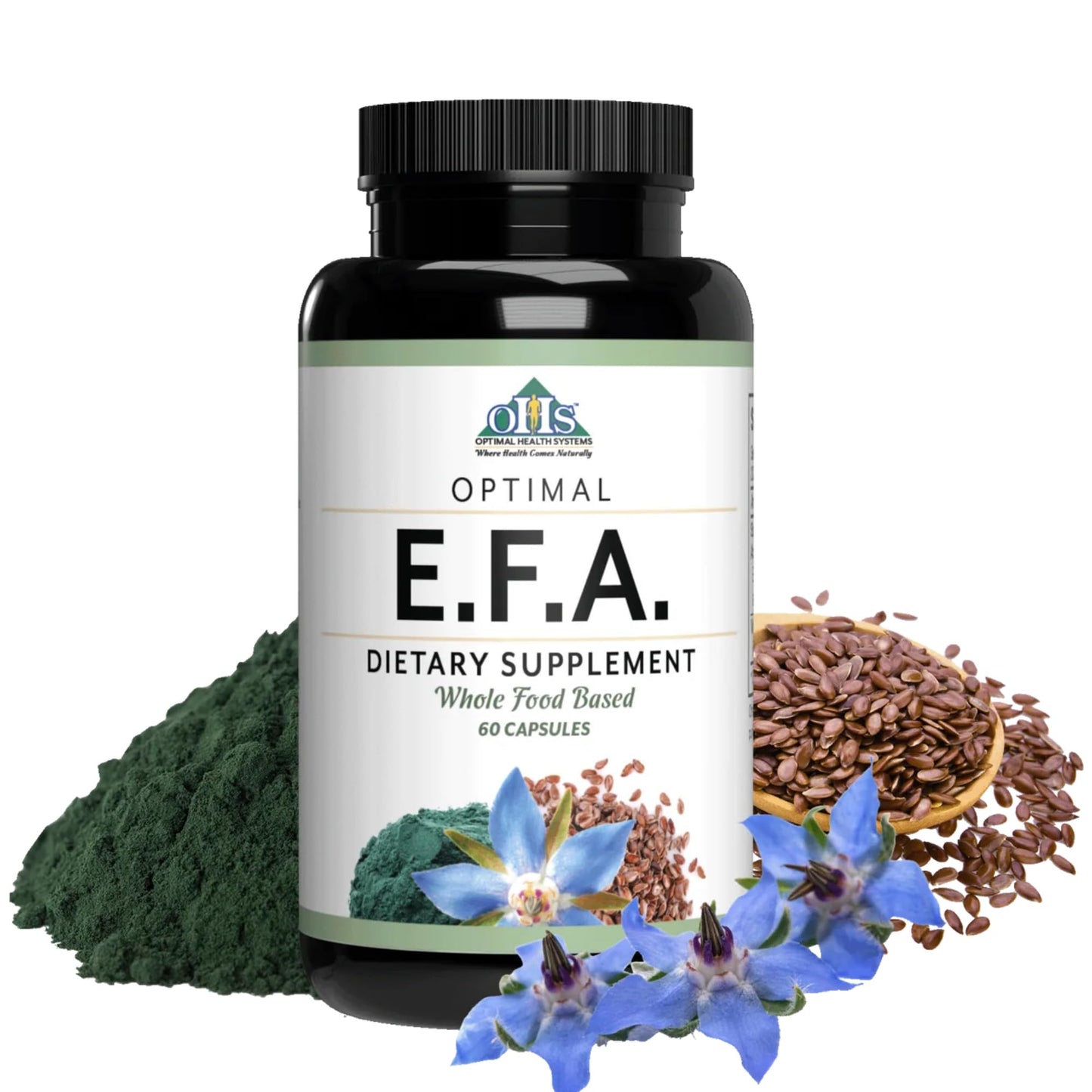Optimal Health Systems EFA 1,000 mg from Borage, Flaxseed, and Algae Oil Plant-Based Essential Fatty Acid Supplement, 60 Capsules