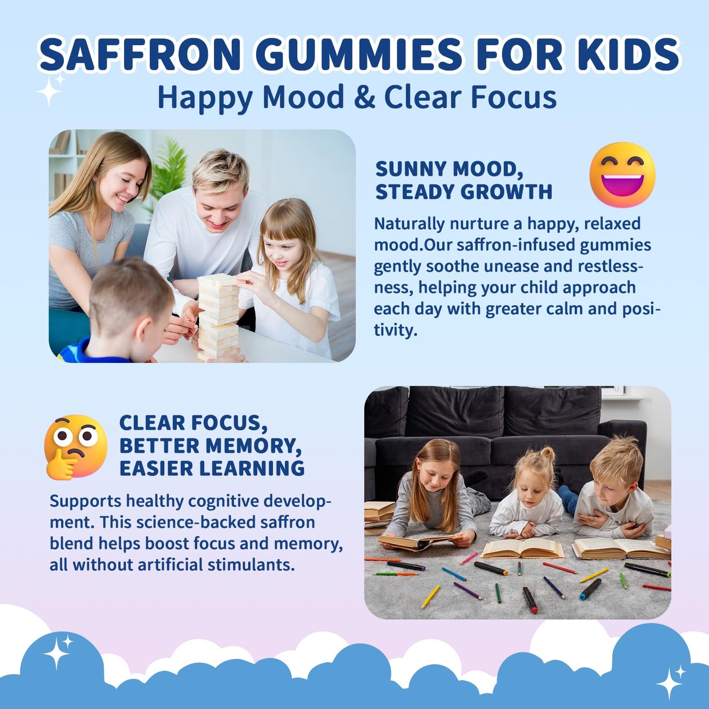 HILOTUX Saffron Gummies for Kids, with Bacopa & Gotu Kola for Brain Health, Focus & Calm Mood Support, Sugar-Free Berry, 90 Gummies