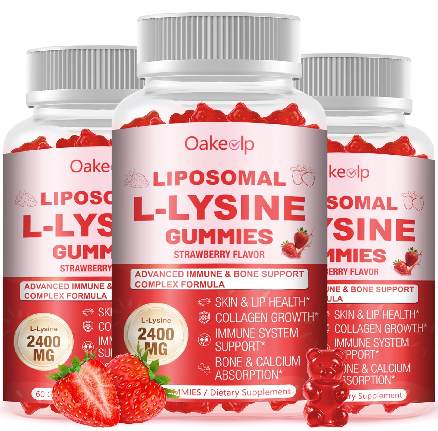 Oakevlp Liposomal L-Lysine 2400mg & Vitamin C 1000mg Gummies, 180 Gummies