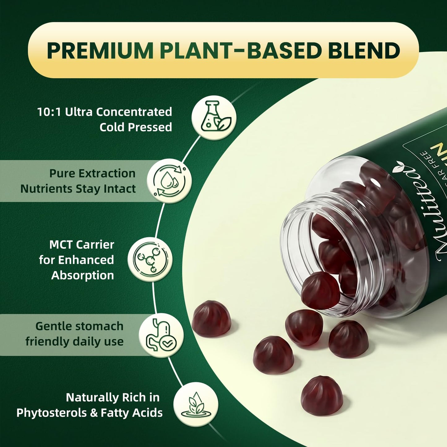 Mulittea Pumpkin Seed Oil with Saw Palmetto Gummies with L-Theanine for Mood, Hair & Prostate Support, Virgin Cold Pressed, Essential Fatty Acids & Phytosterols, Non-GMO, 120 Gummies