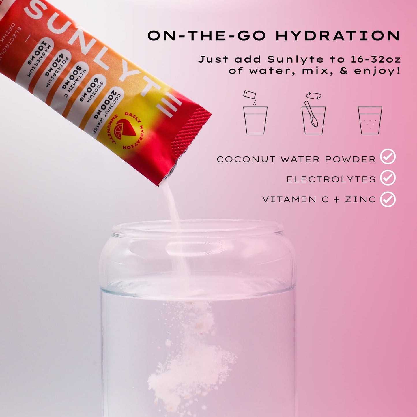 SUNLYTE Coconut Water Powder Hydration Electrolytes – Strawberry Lemonade, 3.83 Ounce