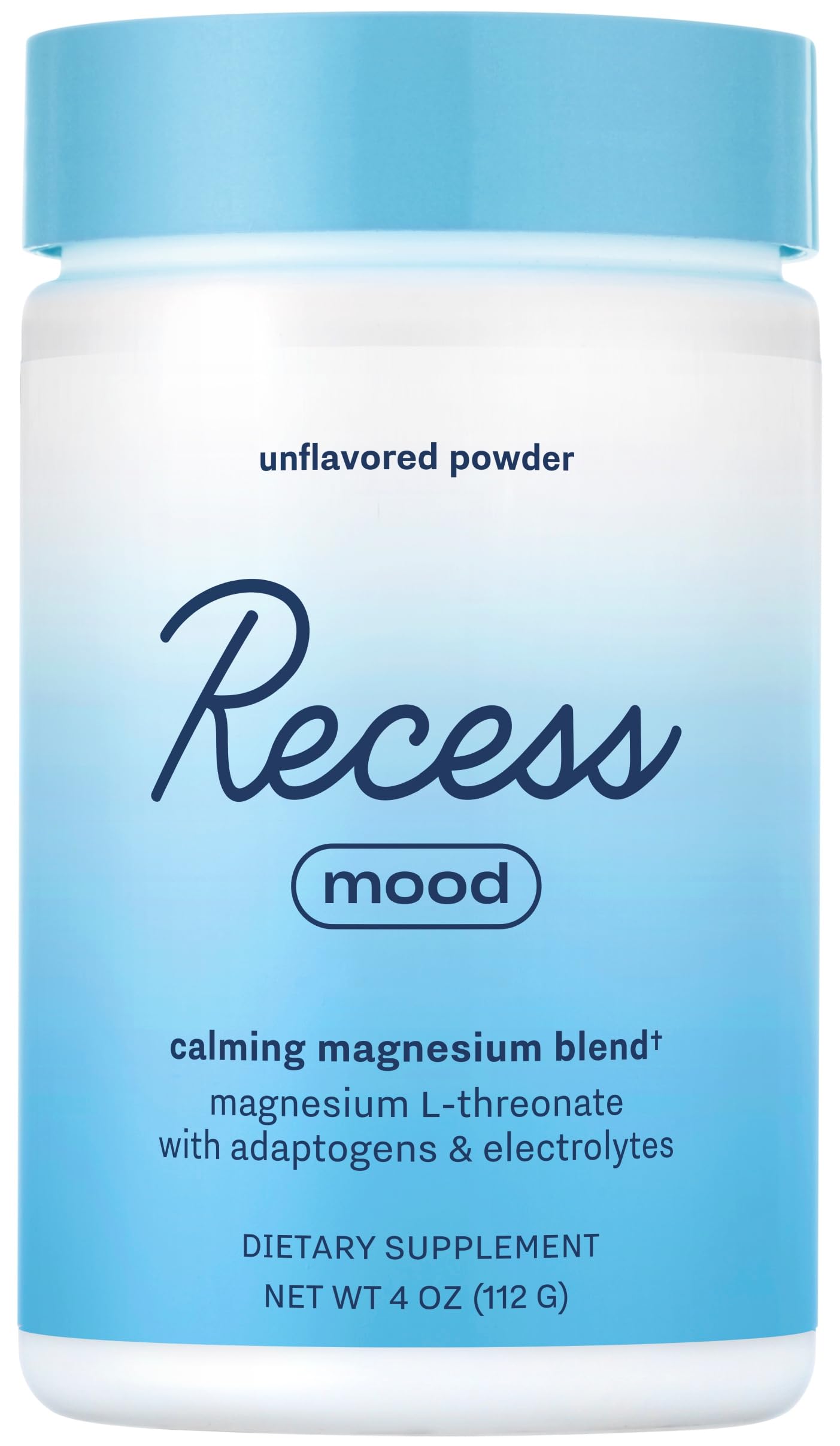 Recess Mood Powder Calming Magnesium L-Threonate Blend with Passion Flower, L-Theanine, Electrolytes, Magnesium Calm Support Powder - Unflavored, 4 oz