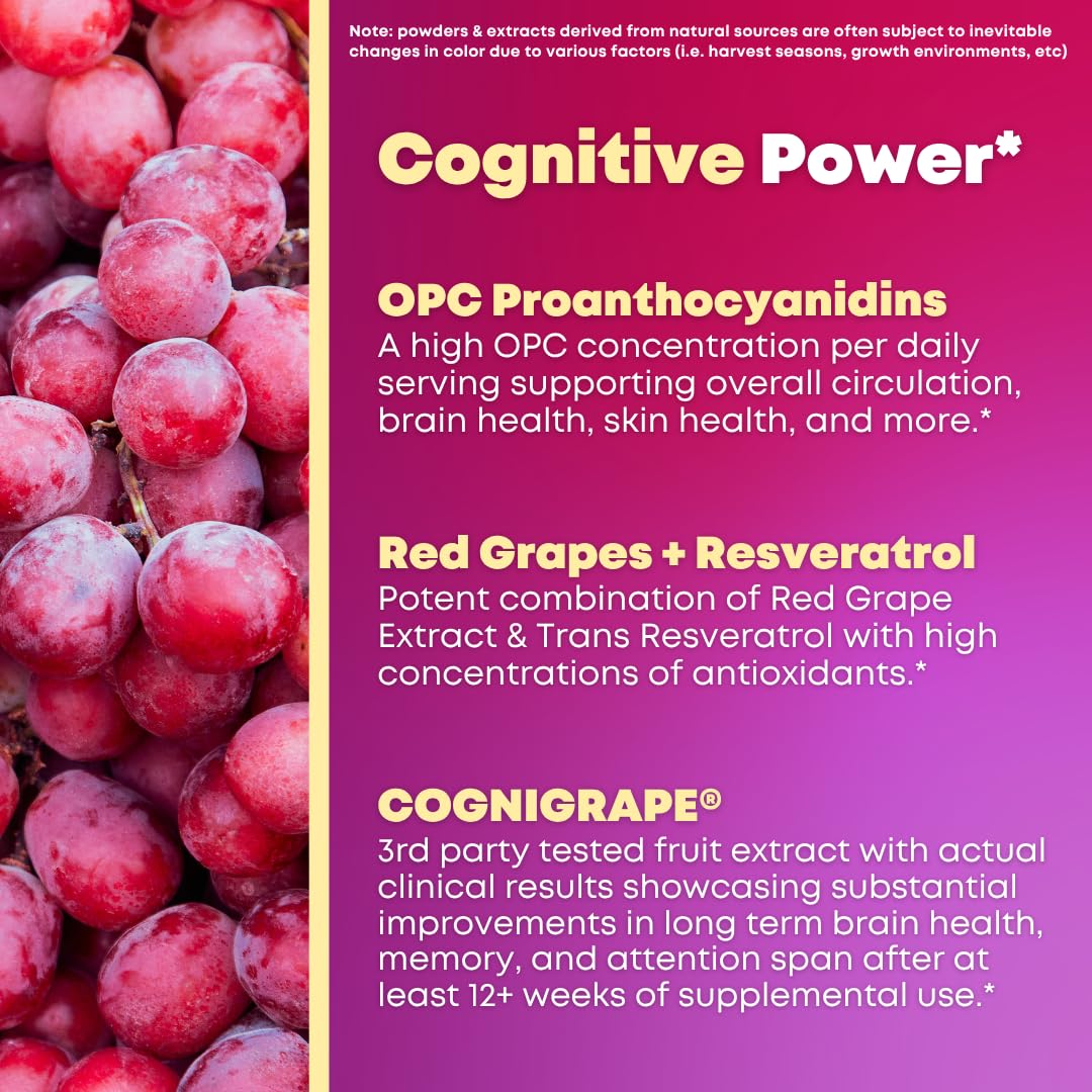 SOLNUVI Resveratrol Complex Capsule 90 Count with Cognigrape Red Grape Extract OPC Proanthocyanidins - Antioxidant & Brain Health Support