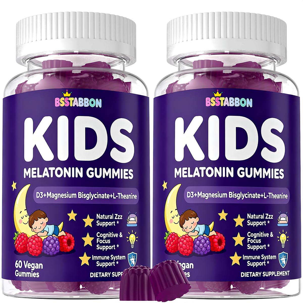 BSSTABBON Melatonin Gummies for Kids 1mg Extra Strength Chewable with Magnesium Chamomile Lavender Elderberry L-Theanine D3 B6 - Natural Rest Cycles for Children 4+, 120 Gummies