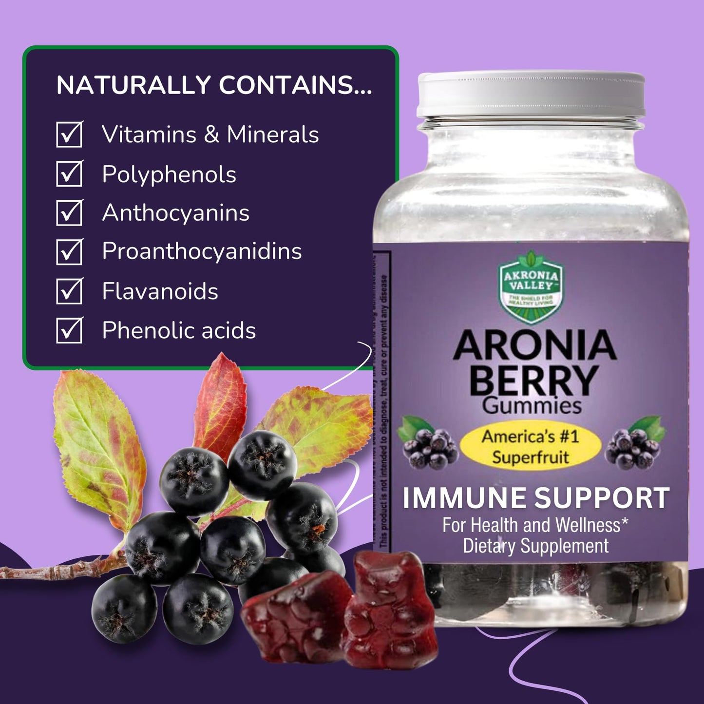 Akronia Valley Aronia Berry Gummies Gummy 45 Count