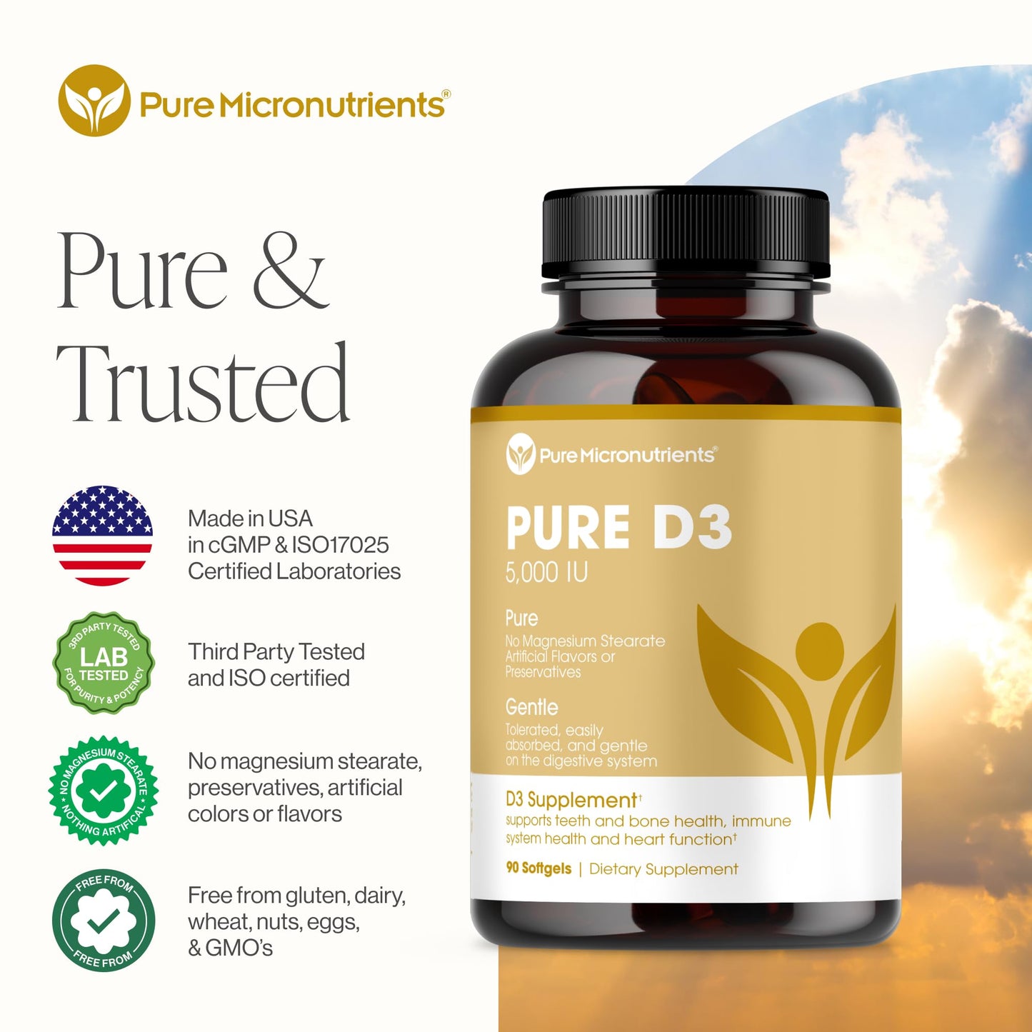 Pure Micronutrients Pure D3 Vitamin D3 5000 IU Softgels 90