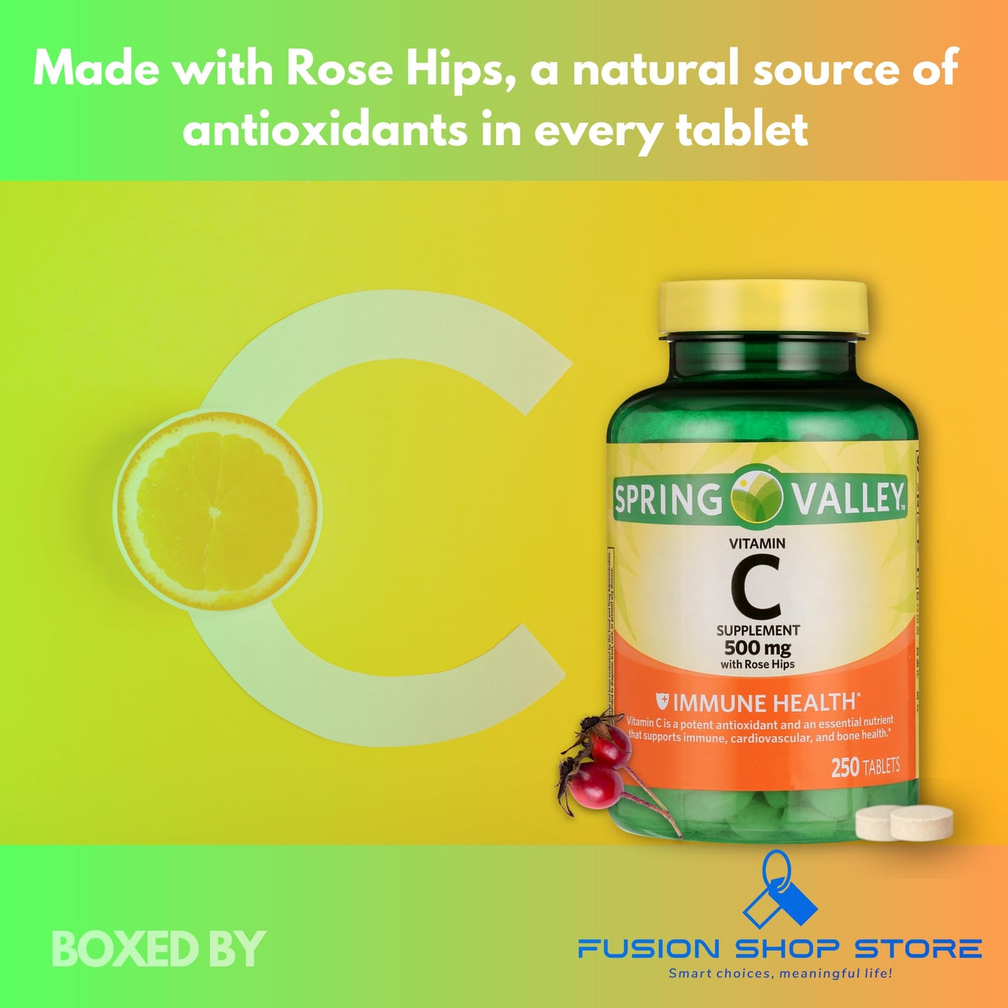 Fusion Shop Store Vitamin C 500mg with Rose Hips Tablets 250 Count