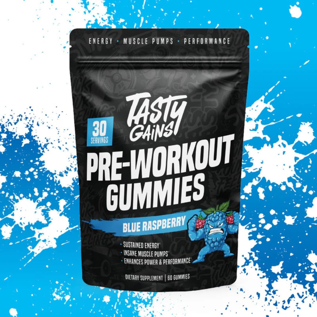 TASTY GAINS Pre-Workout Gummies, 60 Count