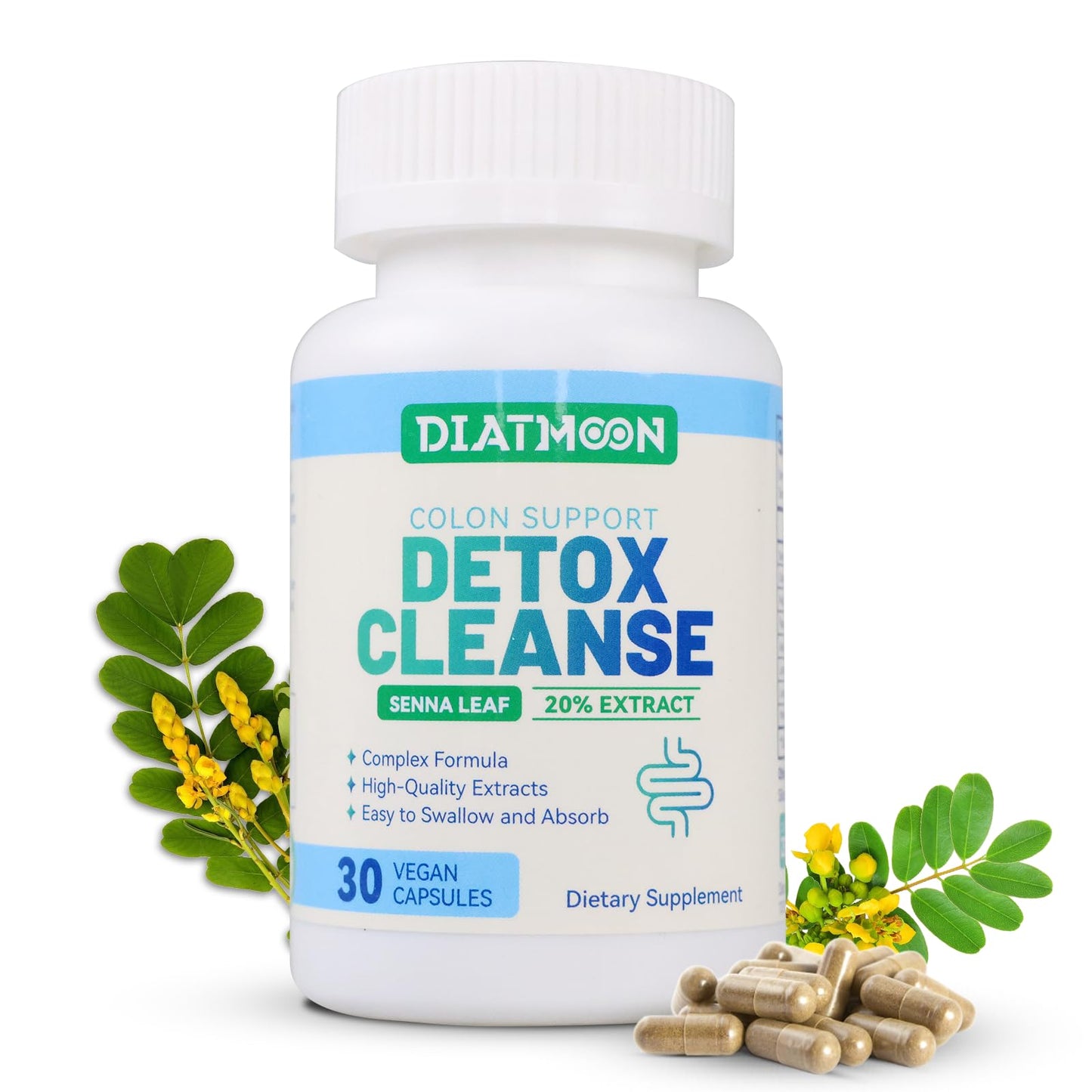 DIATMOON Gut Cleanse Capsule, Gut and Colon Support, Detox & Cleanse, 30 Count