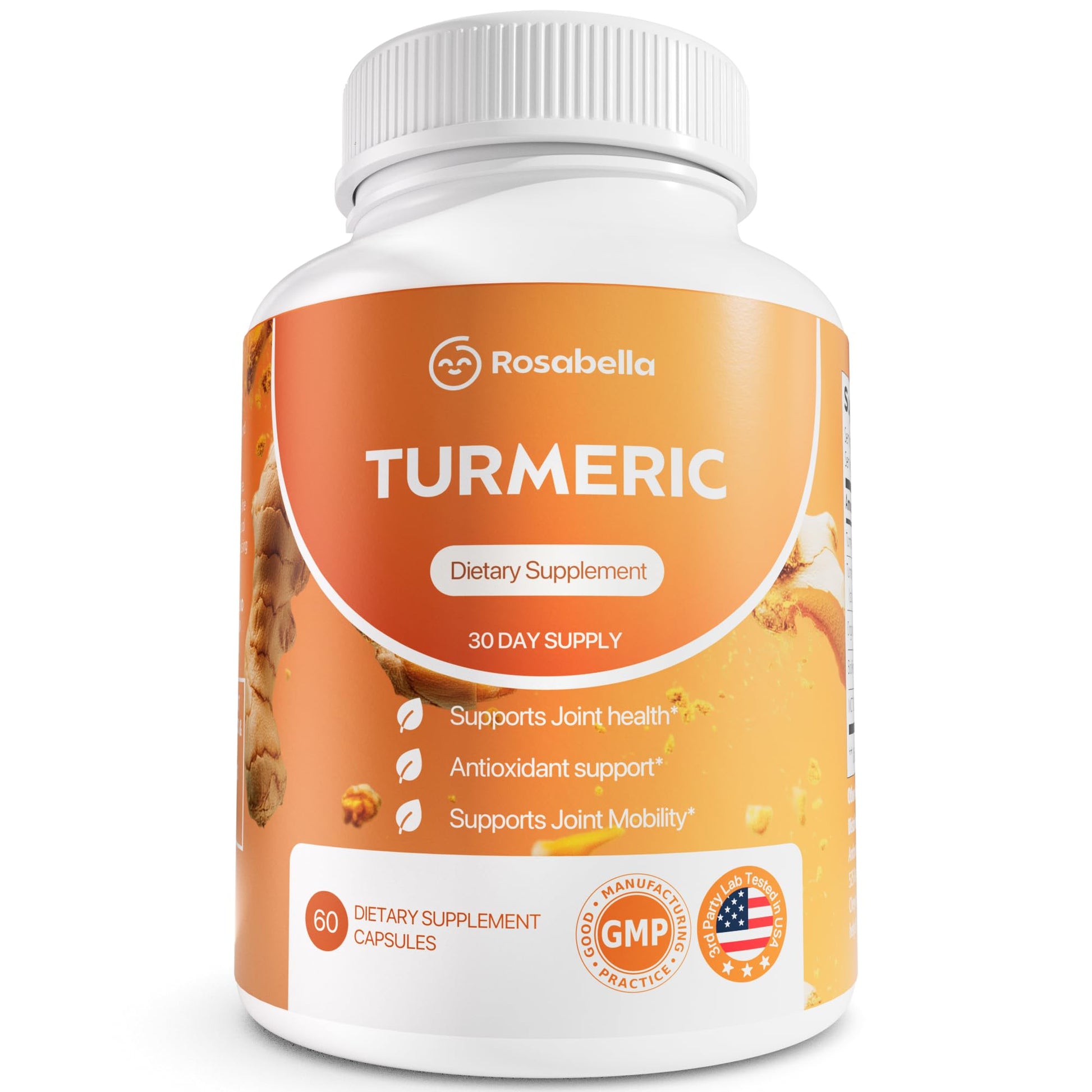 Rosabella Turmeric Curcumin Supplement Capsules, 60 Count