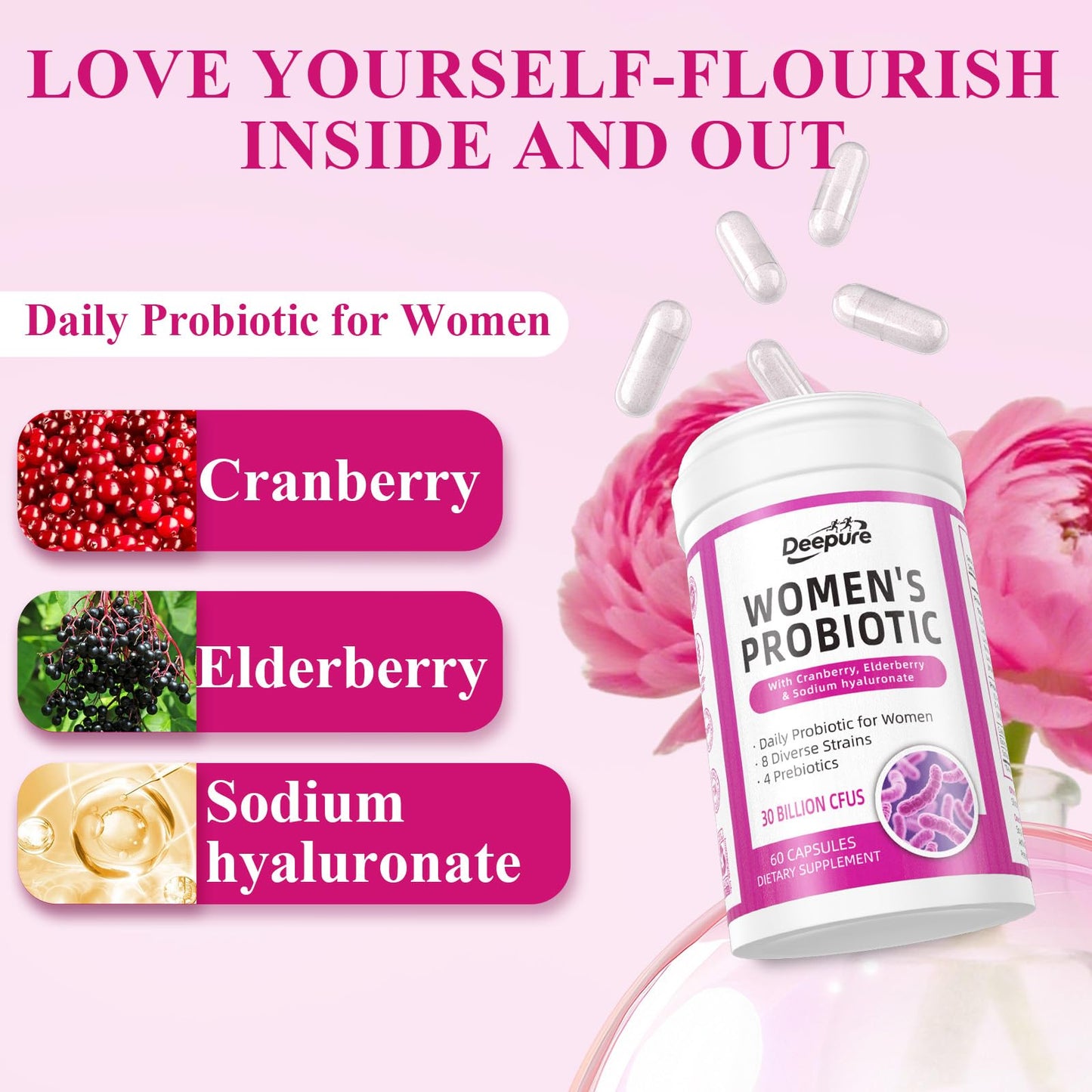 Deepure Probiotics and Prebiotics for Women Capsules, 60 Count