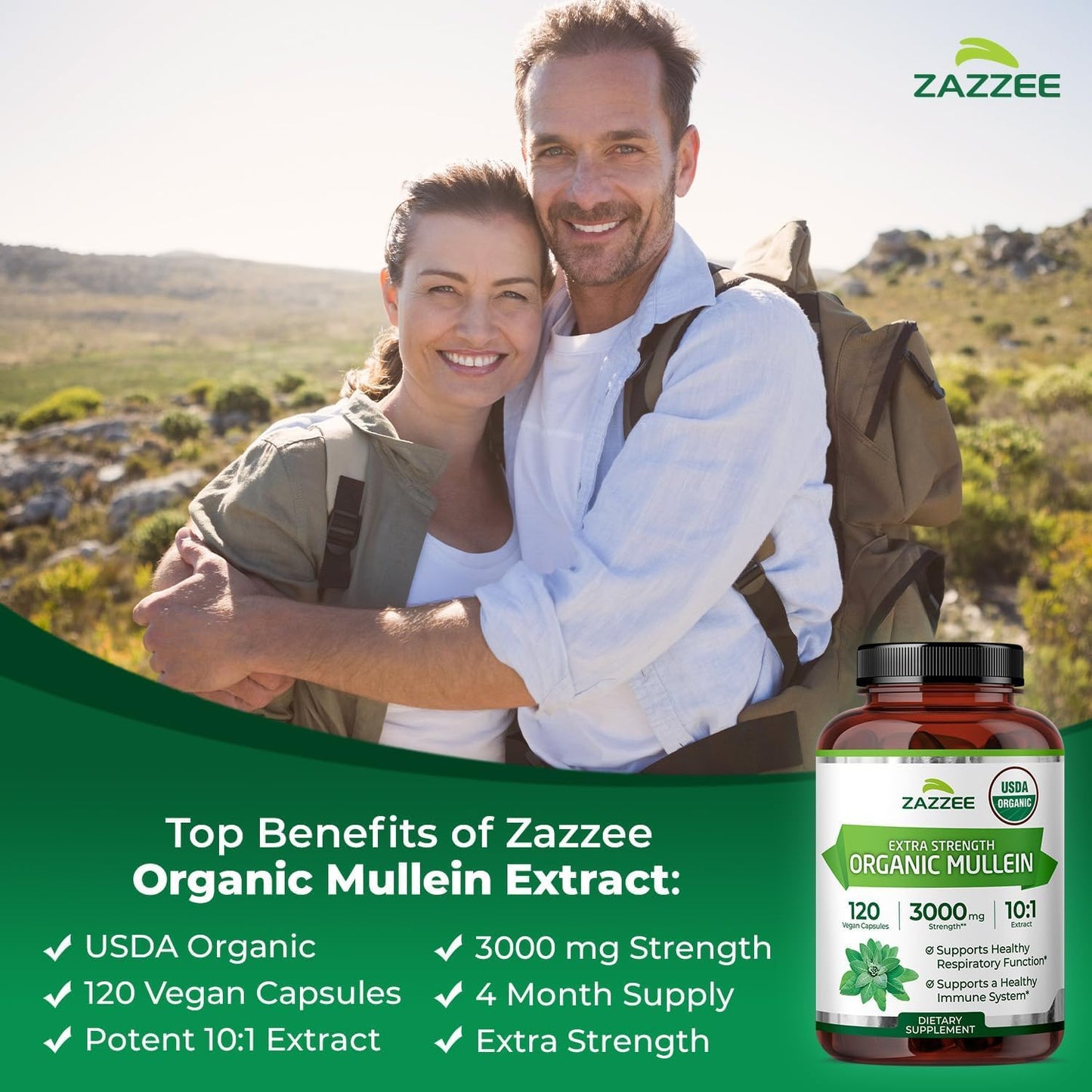Zazzee Herbal Respiratory Lung Health Support Bundle Mullein Leaf Extract Plus 4:1 OSHA Root Extract Capsules 240