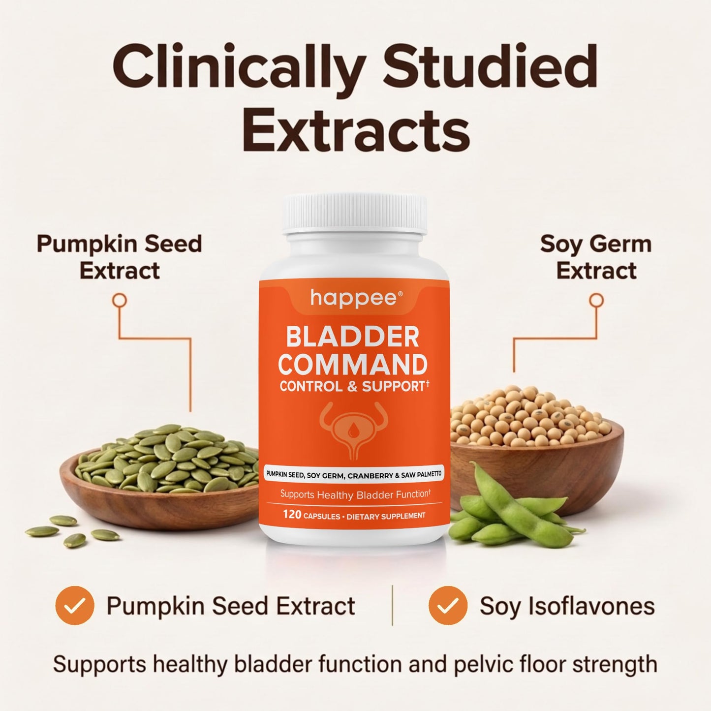 Happee Bladder Control Supplement for Women & Men Capsules 120 Count