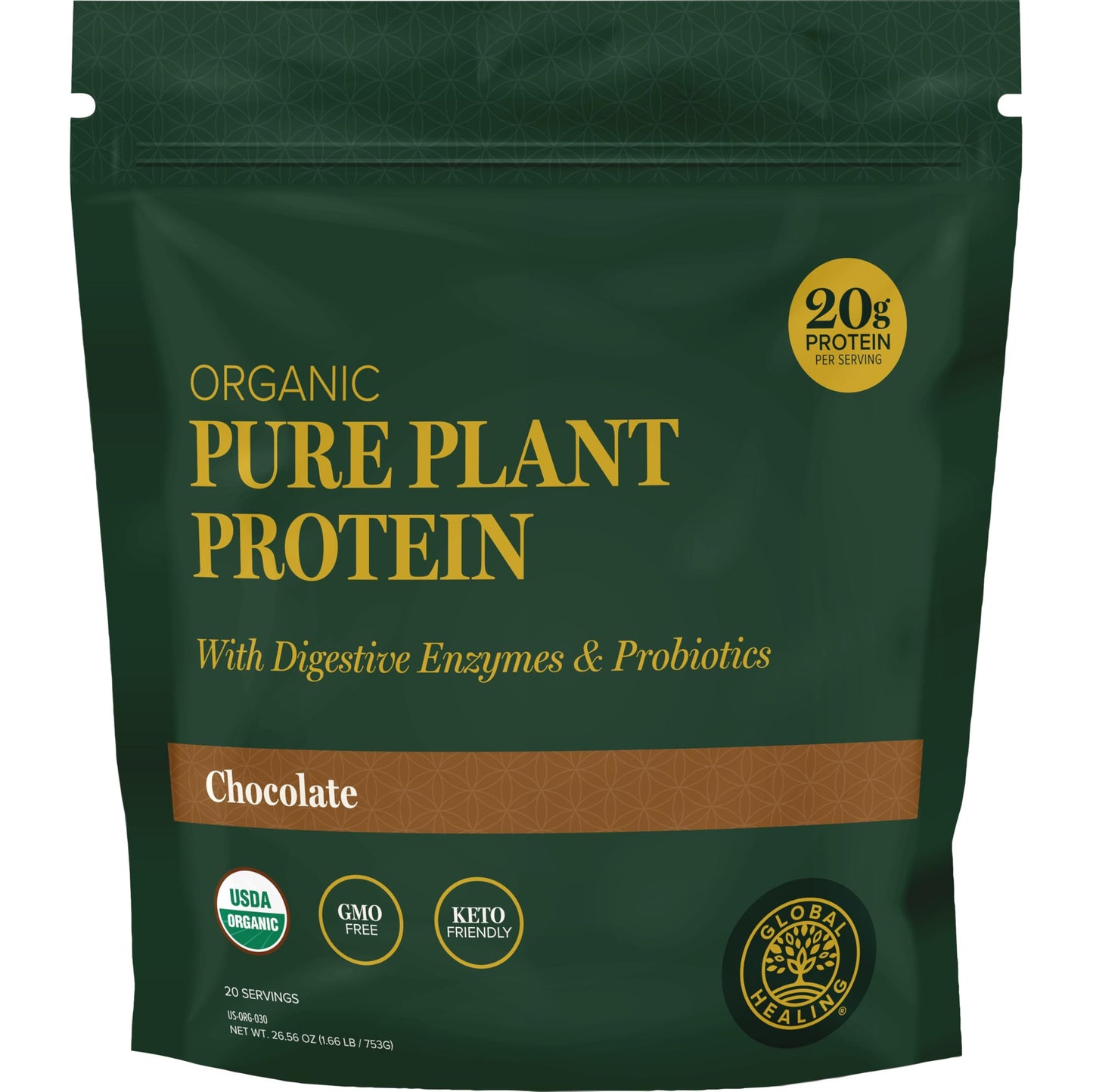 Global Healing Center Organic Plant Chocolate Protein Powder 26.56 oz