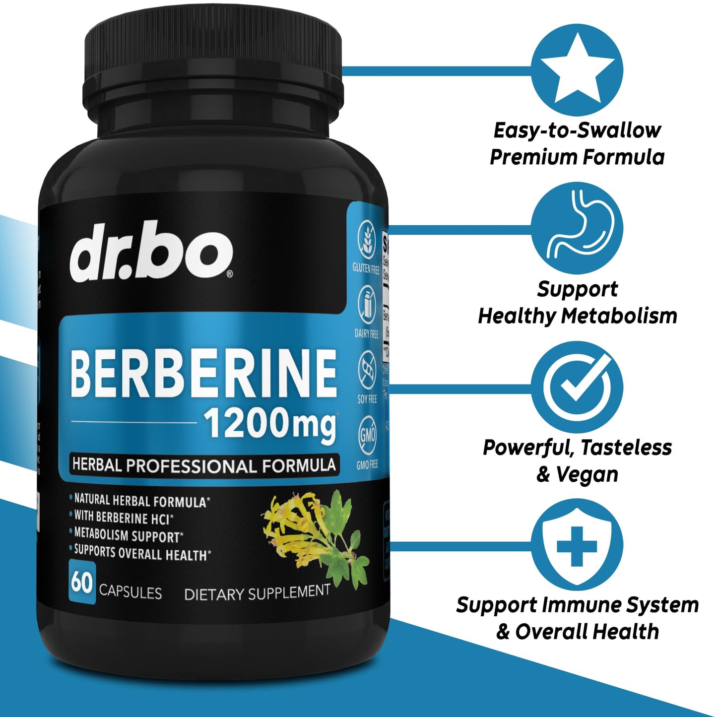 DR. BO Berberine HCl 1200mg Capsules 60 Count