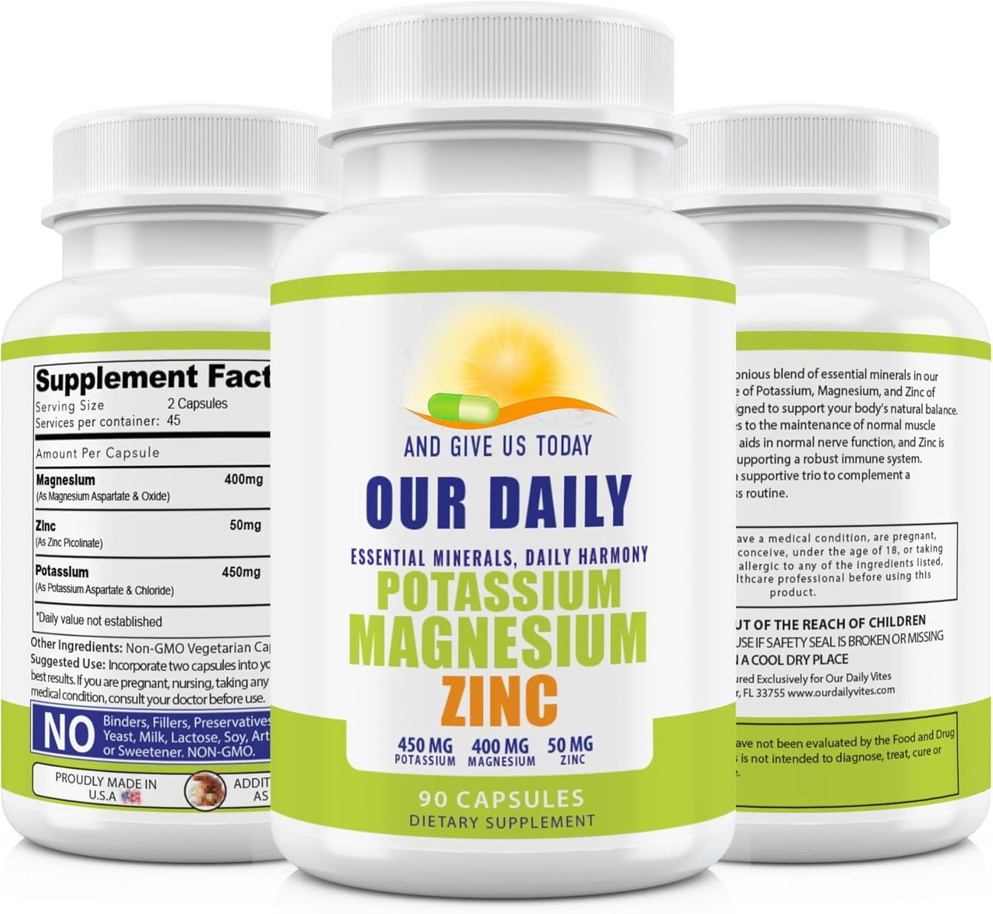 AND GIVE US TODAY OUR DAILY Potassium Magnesium + Zinc Supplement Capsules, 90 Capsules