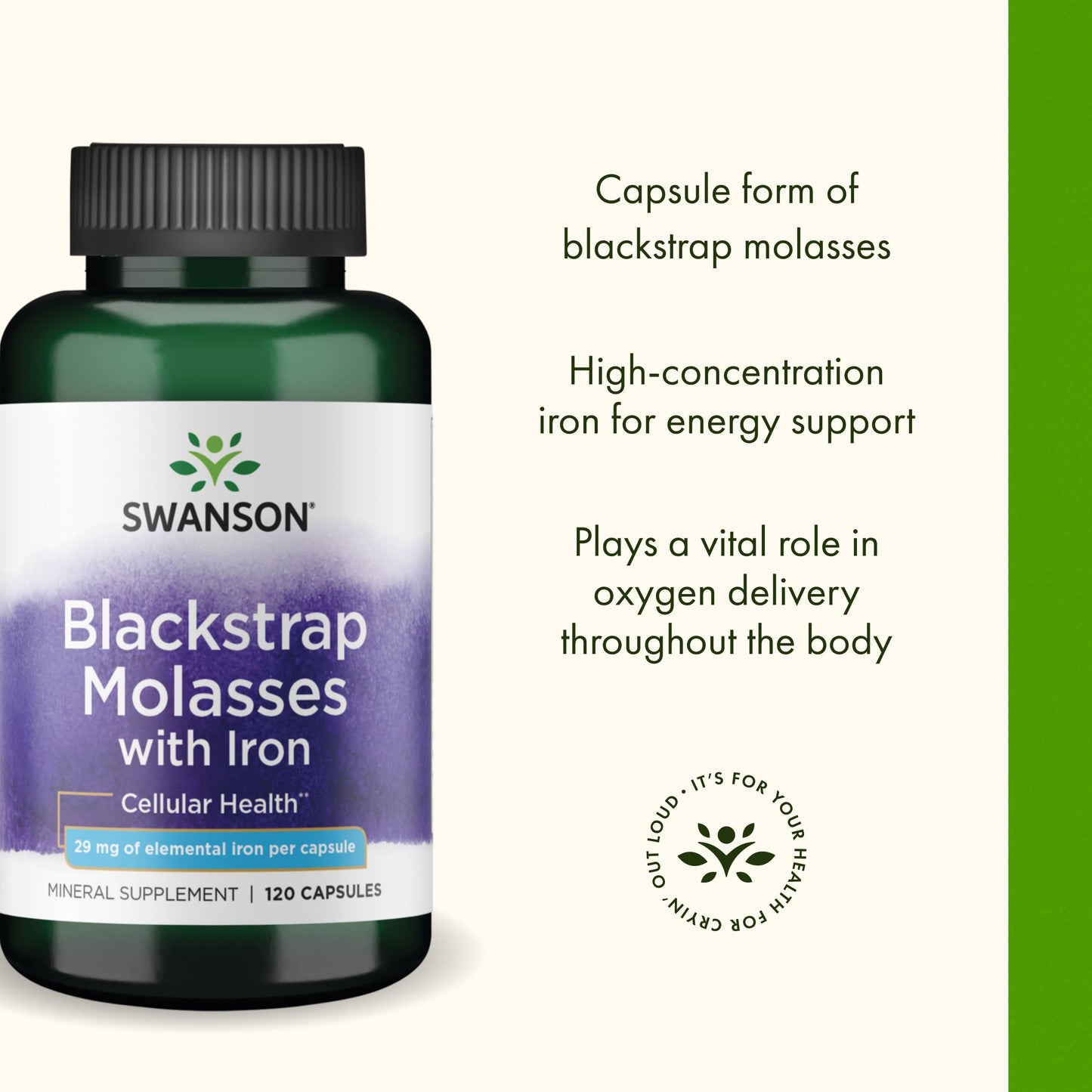 Swanson Blackstrap Molasses - Natural Iron Supplement Promoting Healthy Skin, 120 Capsules