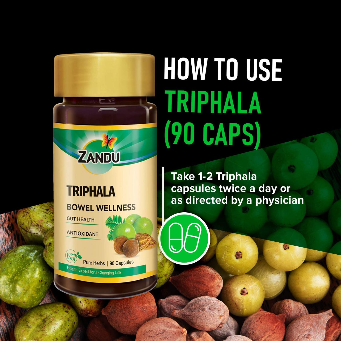 Zandu Triphala Capsules 90 Veg Capsules