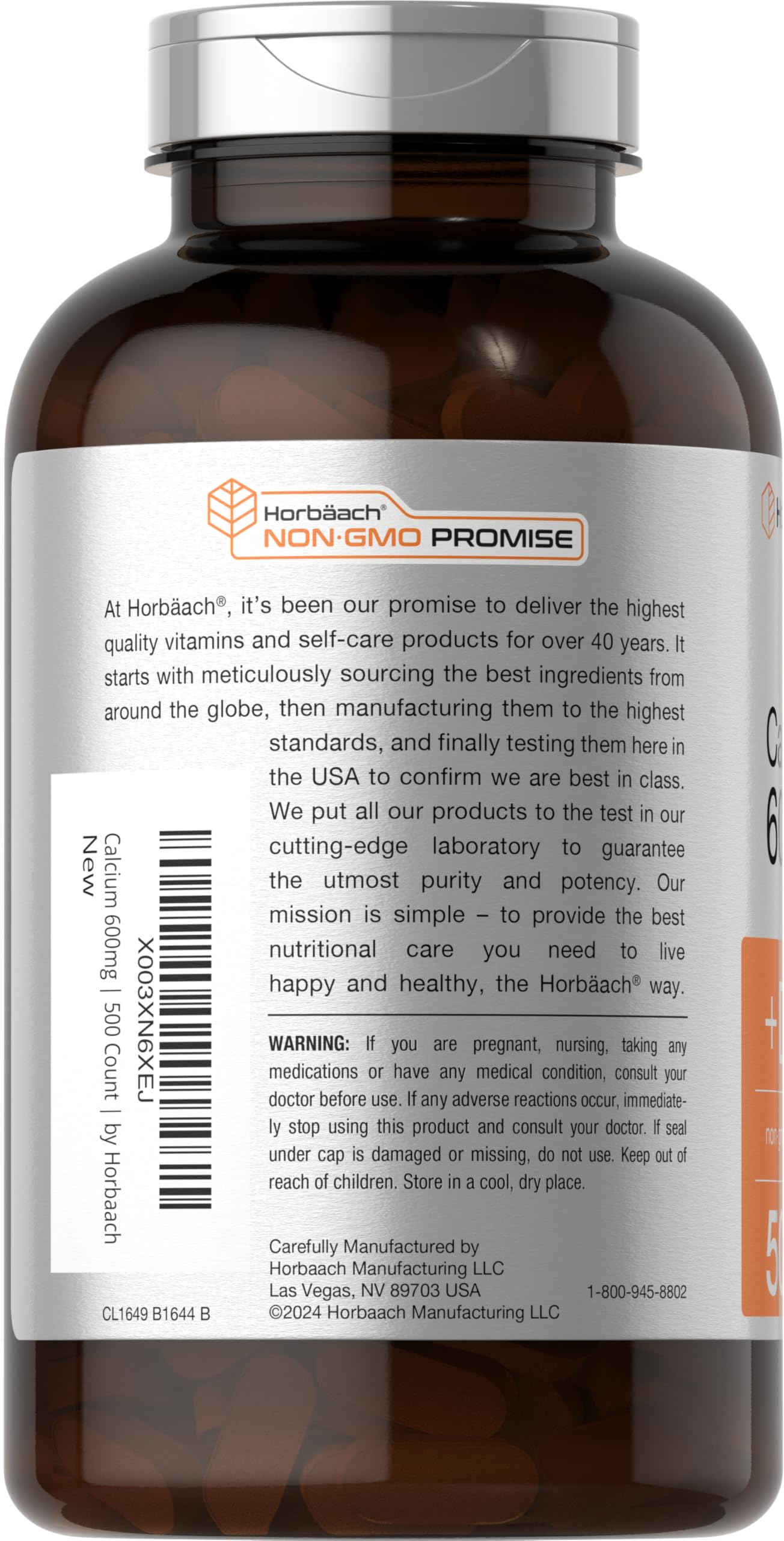 Horbäach Calcium 600 mg with Vitamin D3 Caplets, 500 Count