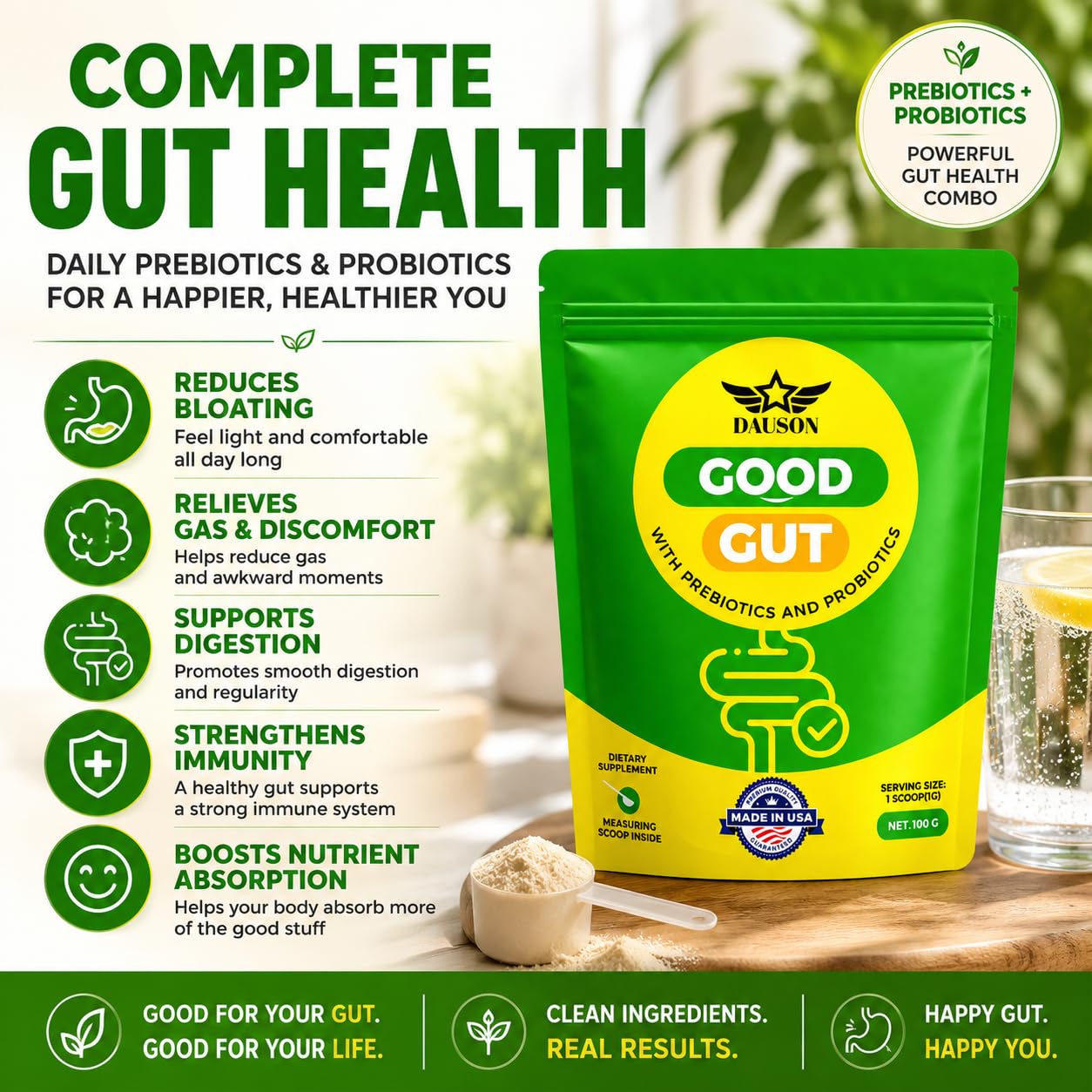 DAUSON Gut Health Supplement Powder 3.53 Ounce