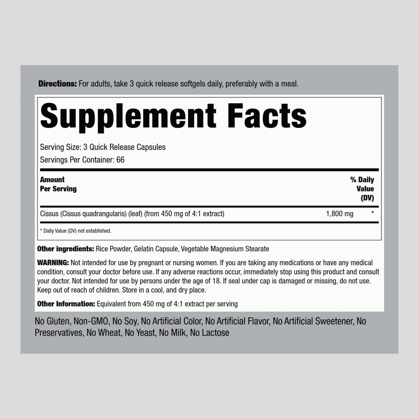 Piping Rock Cissus Quadrangularis Supplement Capsule, 200 Capsules