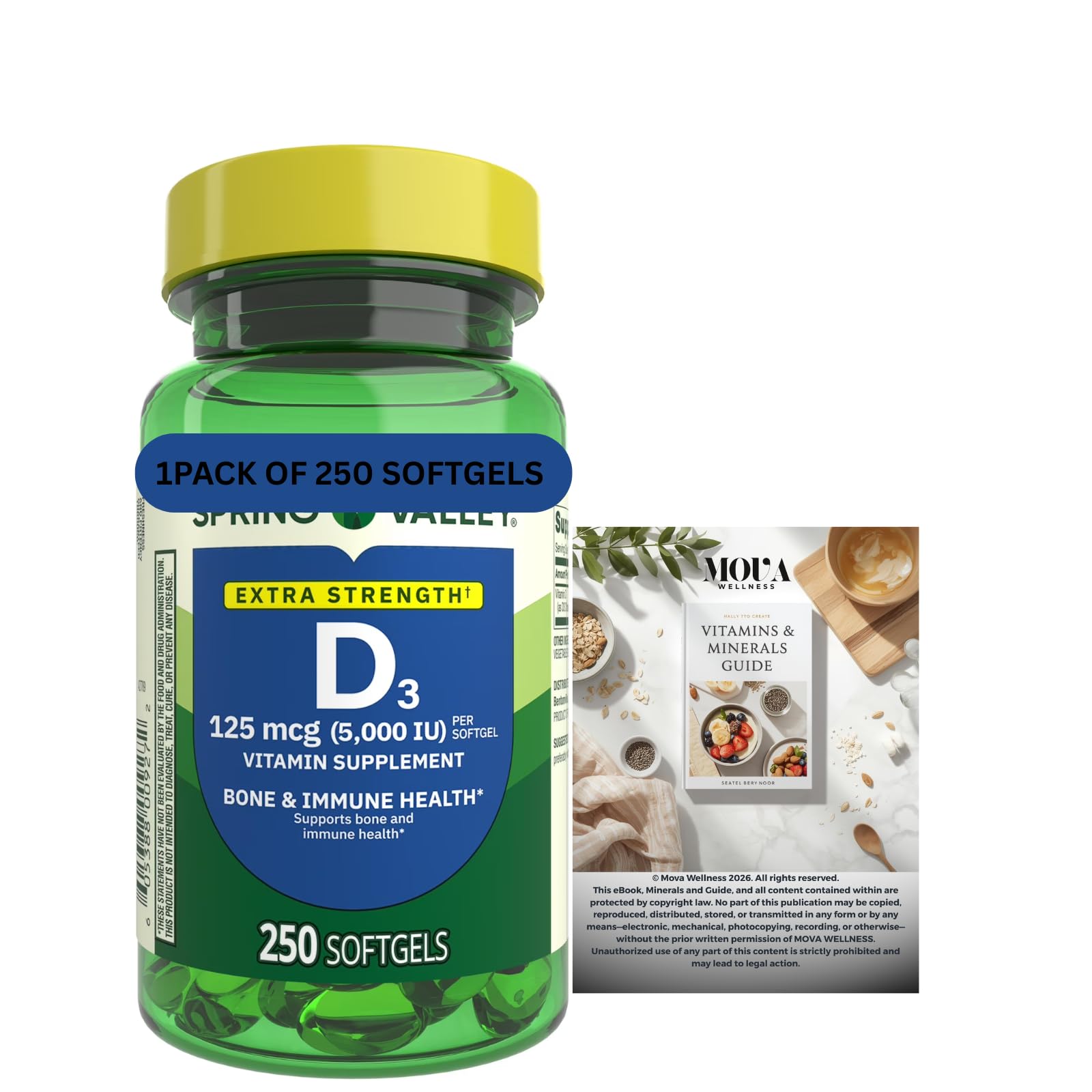 Generic Vitamin D3 125 mcg (5,000 IU) Bone & Immune Health Softgels 250