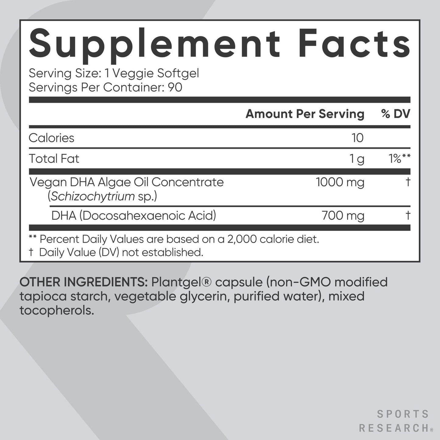 Sports Research Vegan DHA 700mg Softgels 90 Count