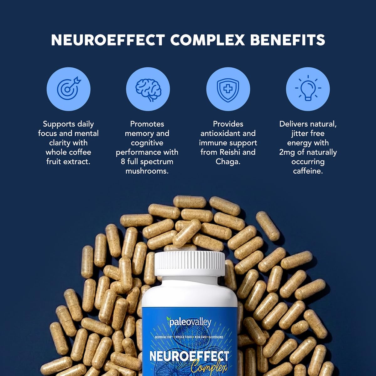 Paleovalley NeuroEffect Mushroom Coffee Nutritional Supplement Capsules, 112 Count