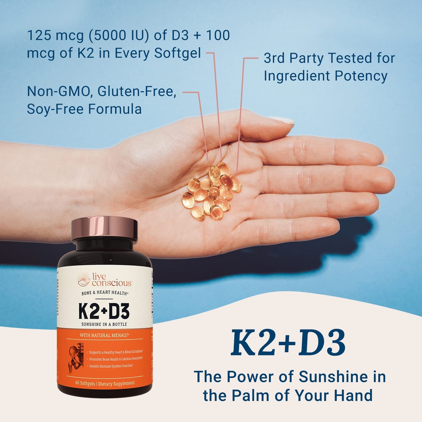 Live Conscious Vitamin K2 MK7 with D3 Softgel 120 Count
