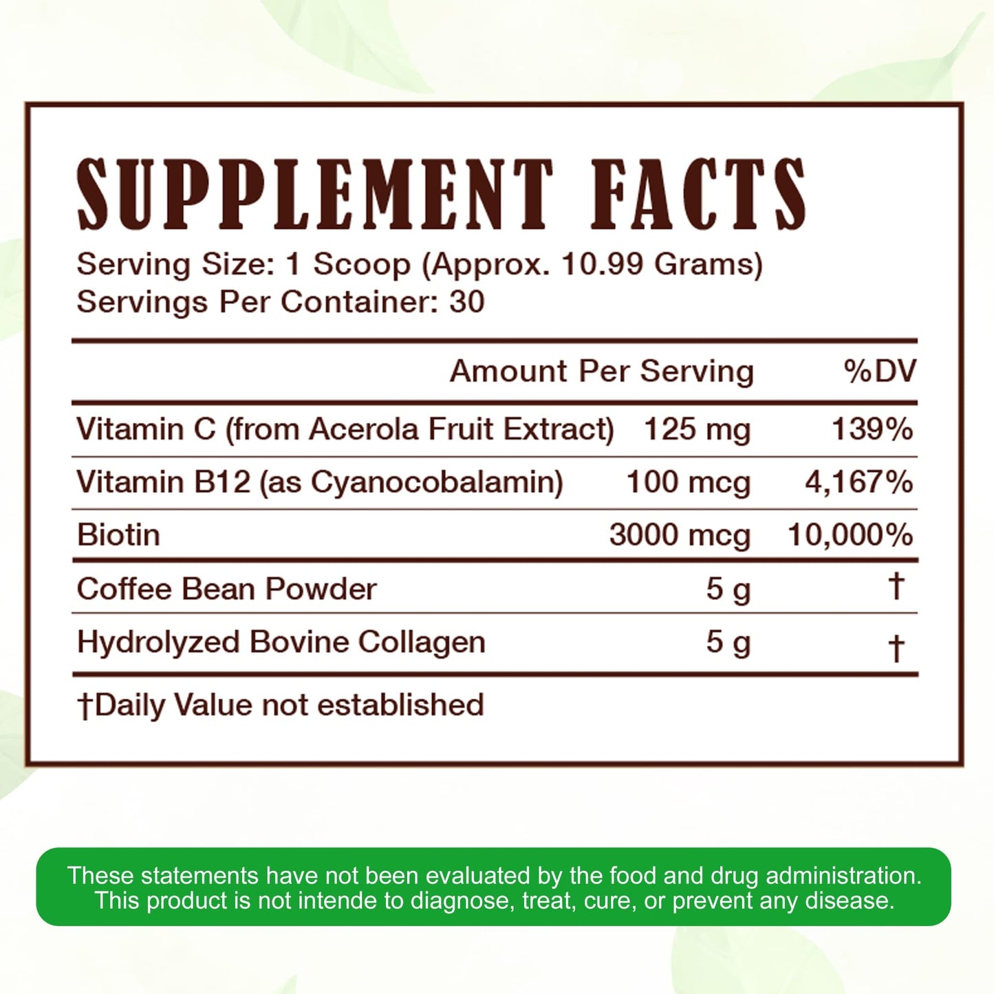 Heaven's Brew Hydrolyzed Bovine Peptide Coffee Flavored Collagen for Men & Women - Colageno - Hair, Skin, Nail & Joint Support & with Vitamin C from Acerola Fruit & B12 - without Dairy Or Added Sugar - 11.6 oz Powder