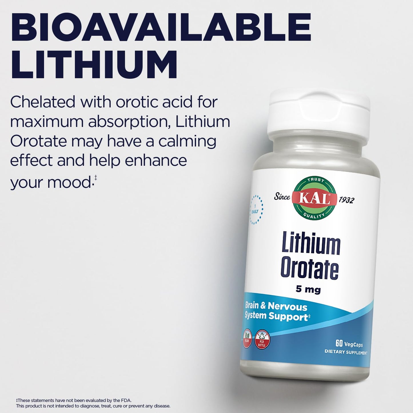 KAL Lithium Orotate 5mg Capsule, 60 Count