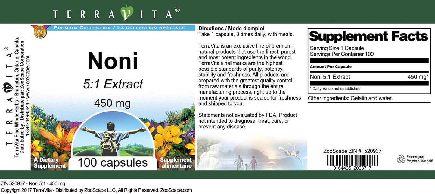 Terravita Noni 5:1-450 mg Capsules, 100 Count