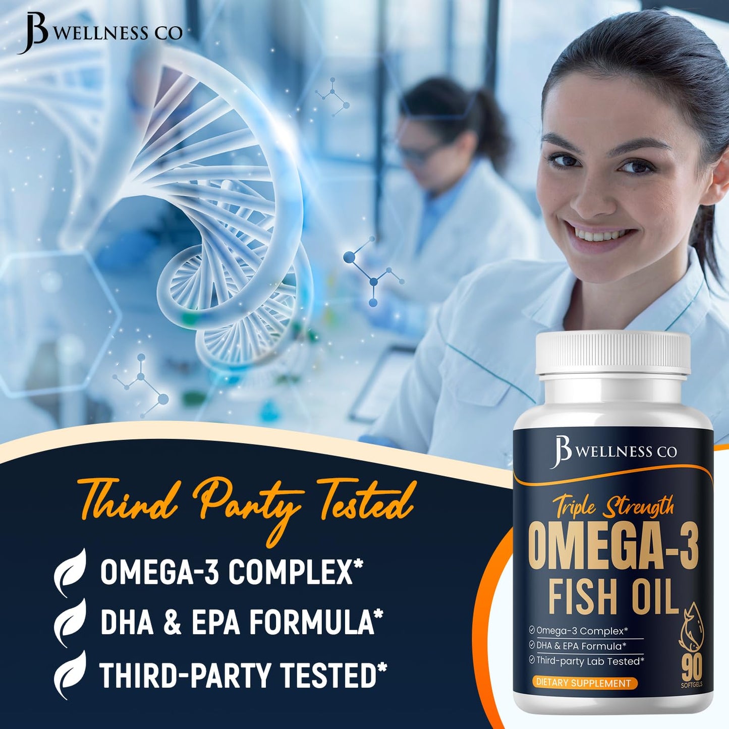 JB Wellness Co Triple Strength Omega 3 Fish Oil Capsule 180 Count