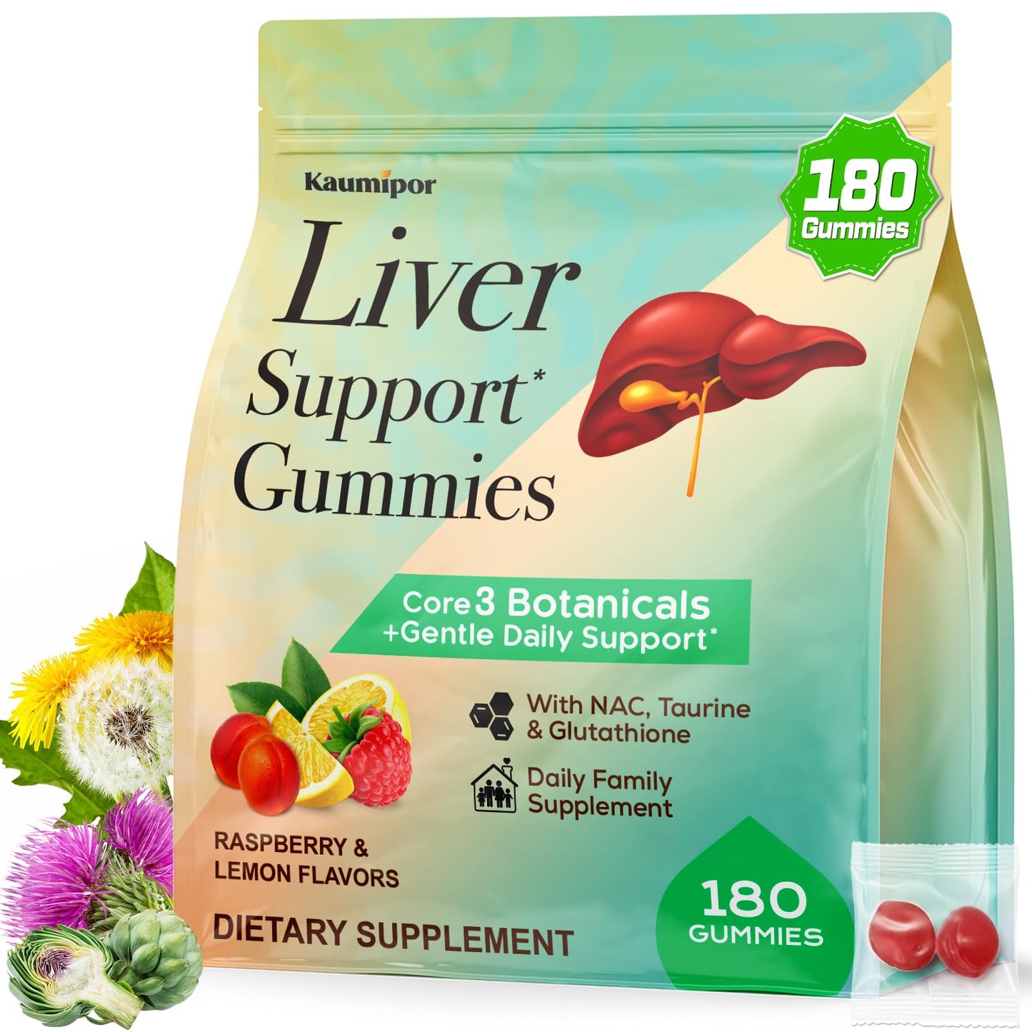 Kaumipor Liver Detox Cleanse & Repair Liver Support Supplement with Milk Thistle Gummy 180