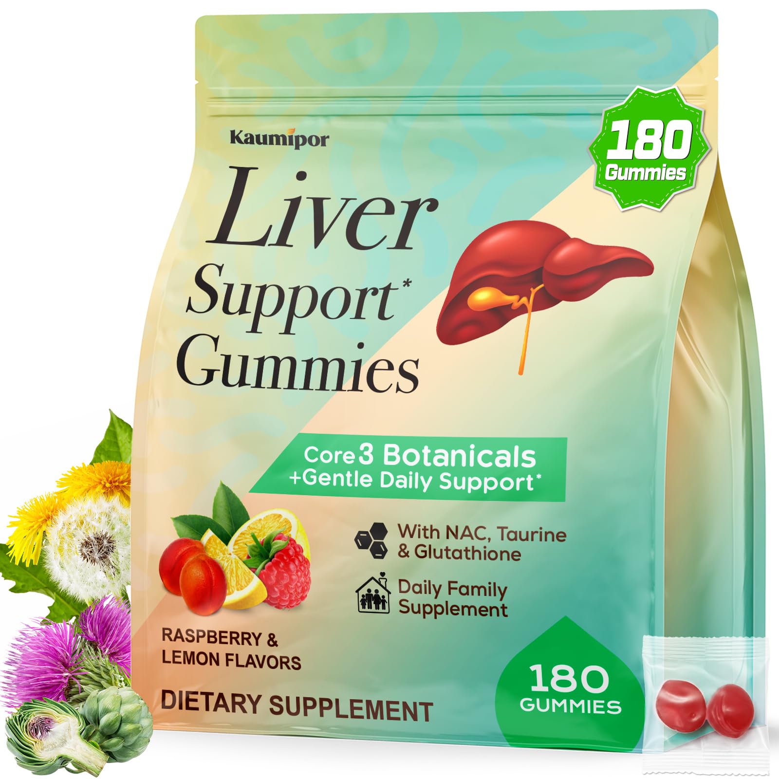Kaumipor Liver Detox Cleanse & Repair Liver Support Supplement with Milk Thistle Gummy 180