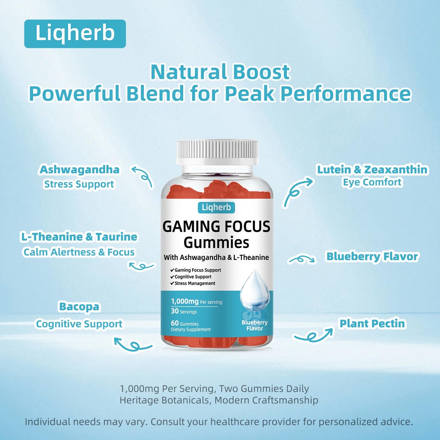 Liqherb Focus Gummy for Gaming, 60 Gummies