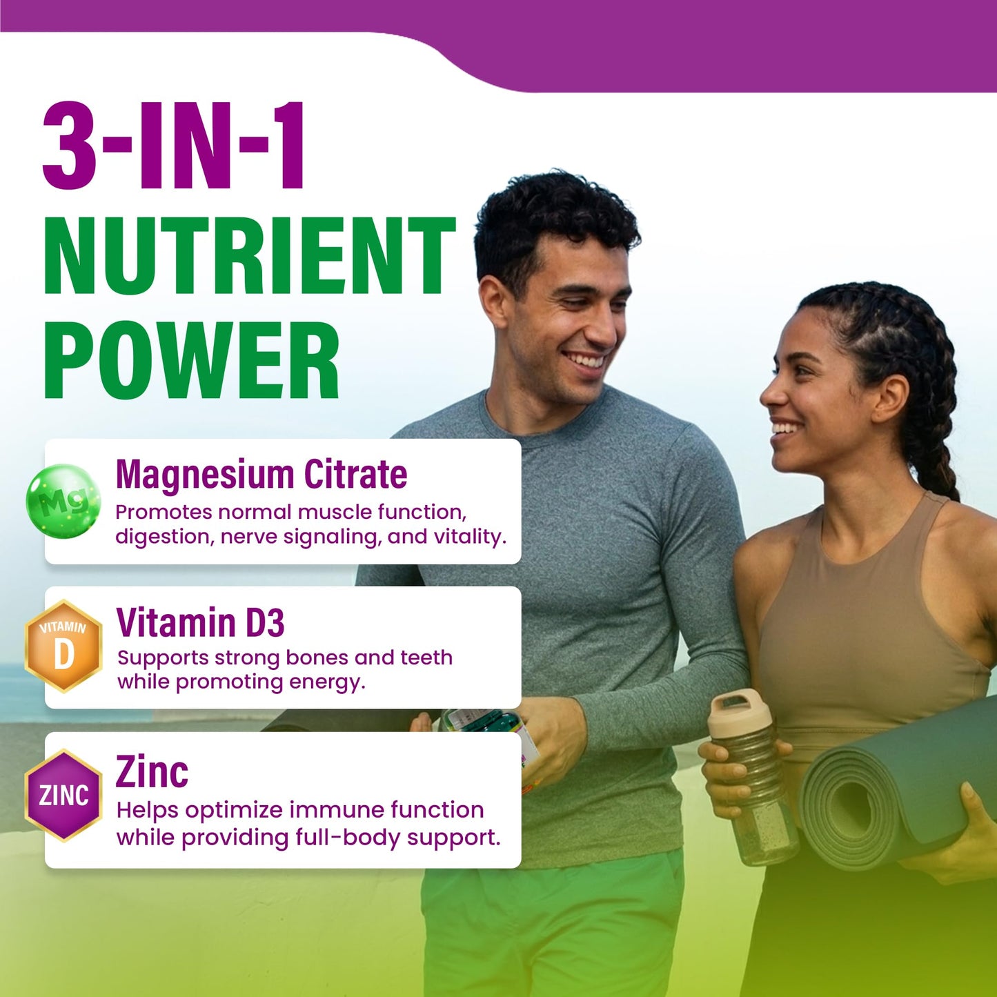 Magicmac Plus Magnesium Citrate 600mg Capsules with Vitamin D3 and Zinc, 120 Count
