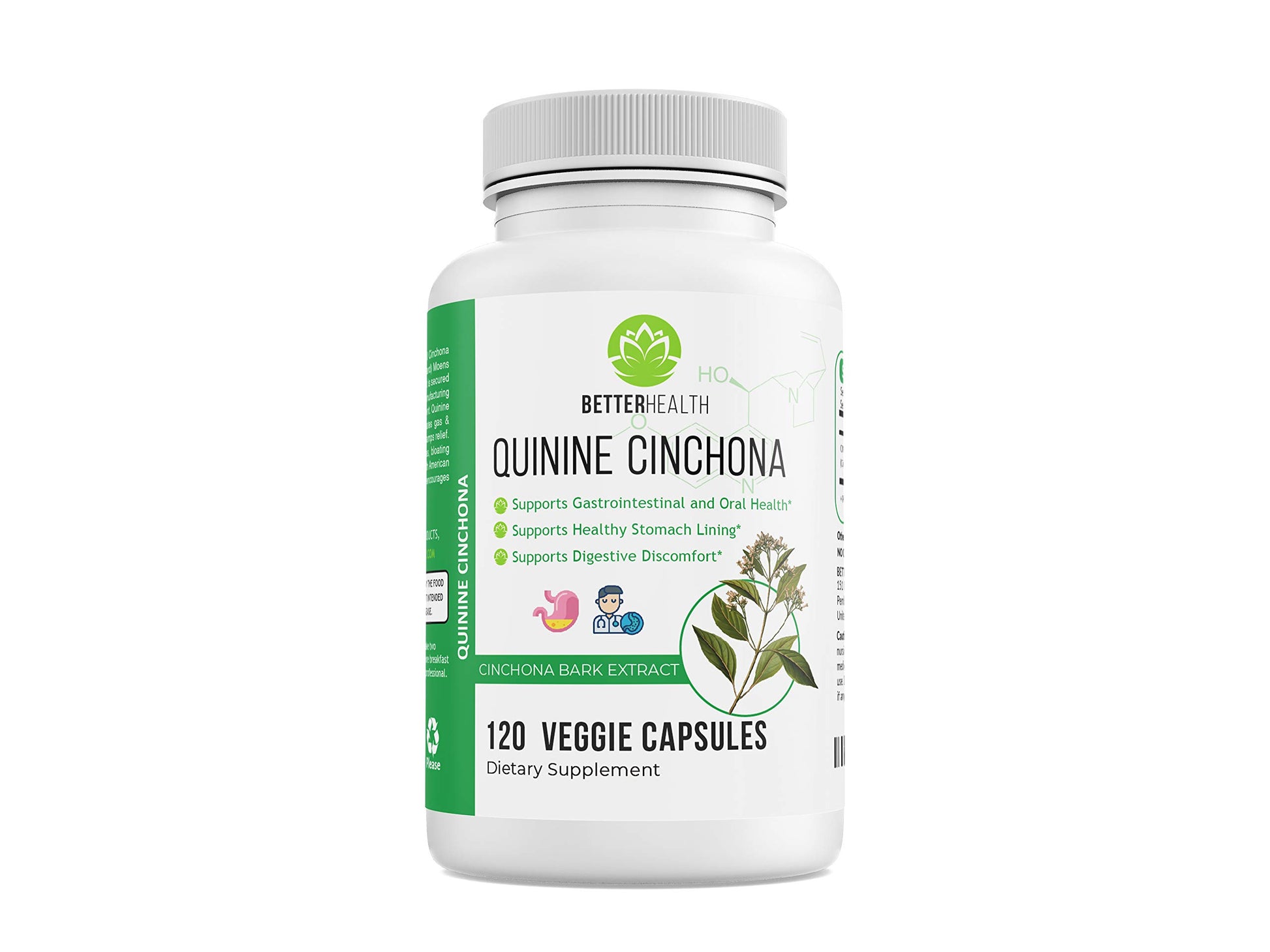 Better Health Quinine Cinchona Bark Extract Capsules 500 mg, 120 Count