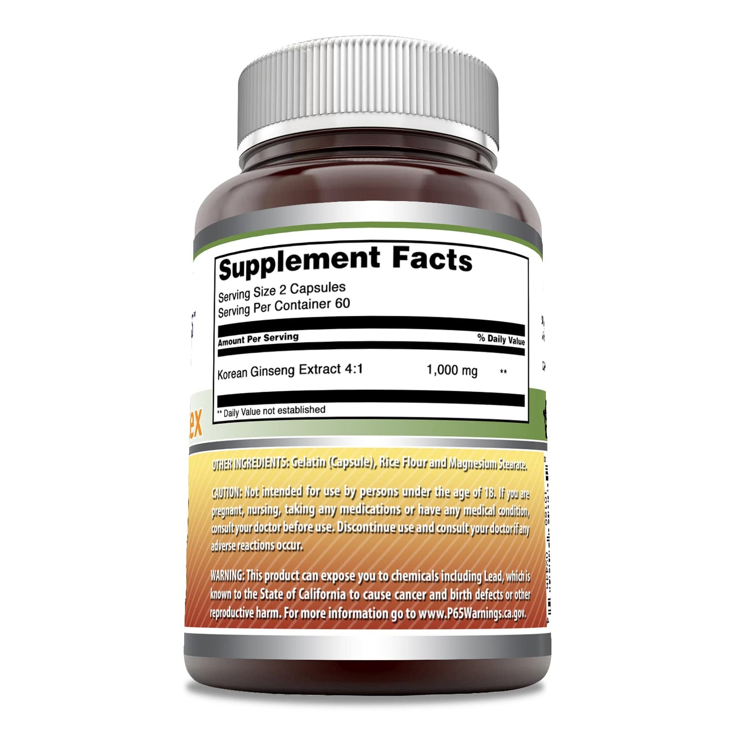 Amazing Nutrition Ginseng Complex 1000 mg 4:1 Korean Ginseng Extract Capsules, 120 Count