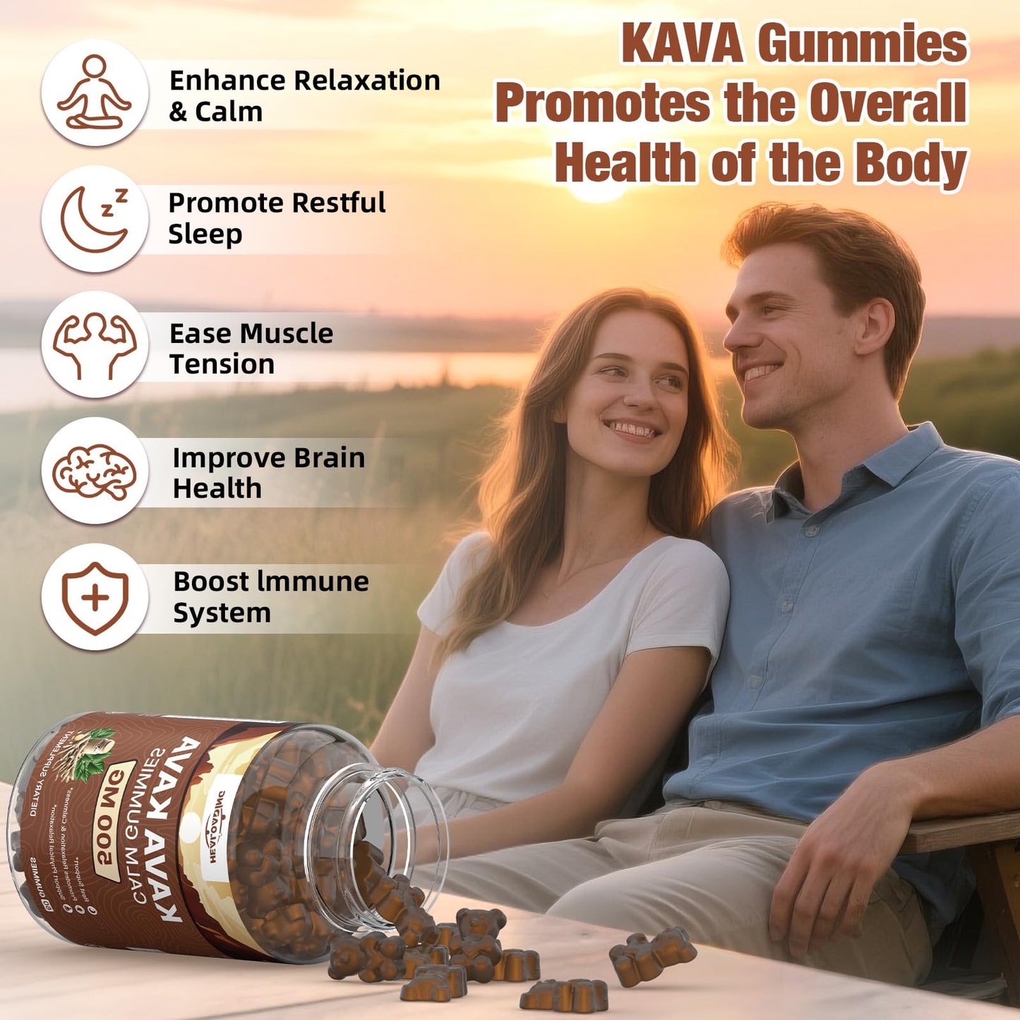 HEALOADING Kava Kava Root Extract Supplement Gummies, 60 Count