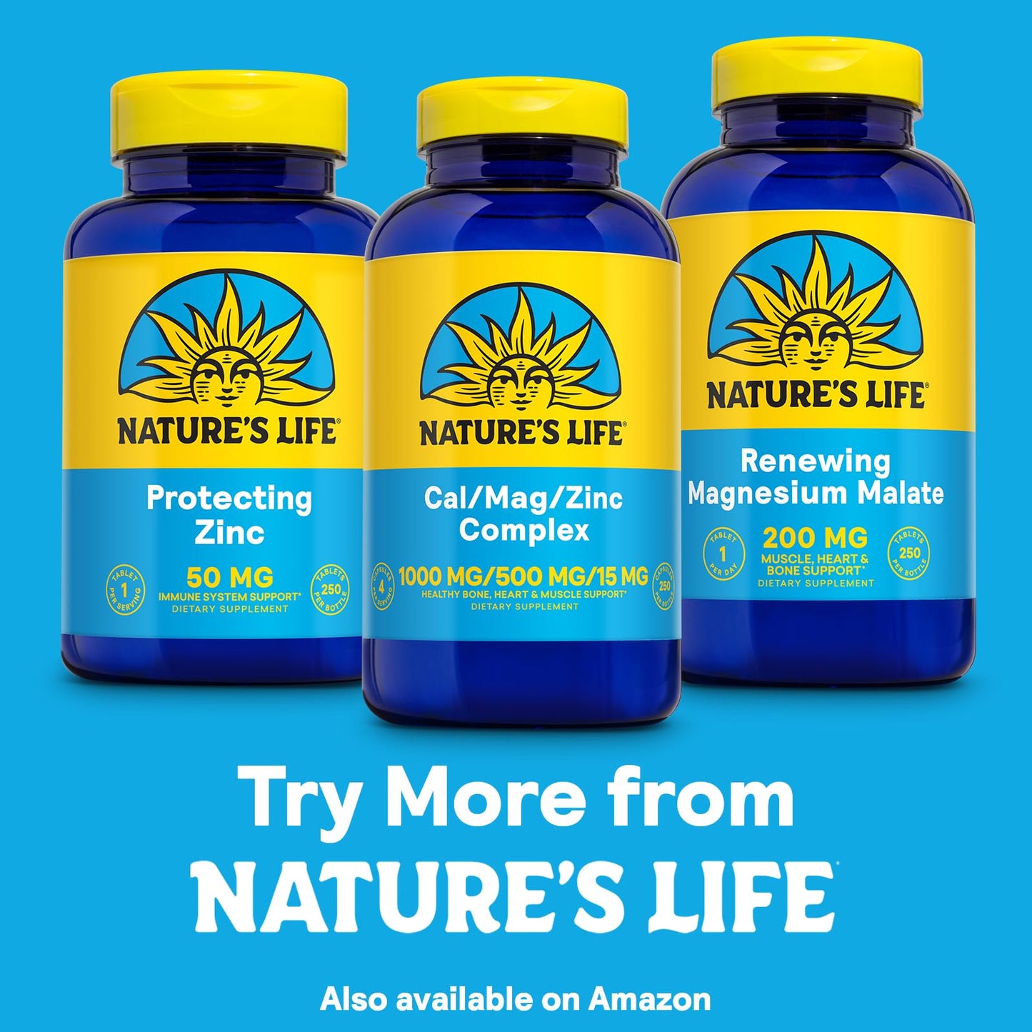 Nature's Life Cal Mag Zinc Complex Calcium Magnesium Zinc & D3 Capsules, 250 Count