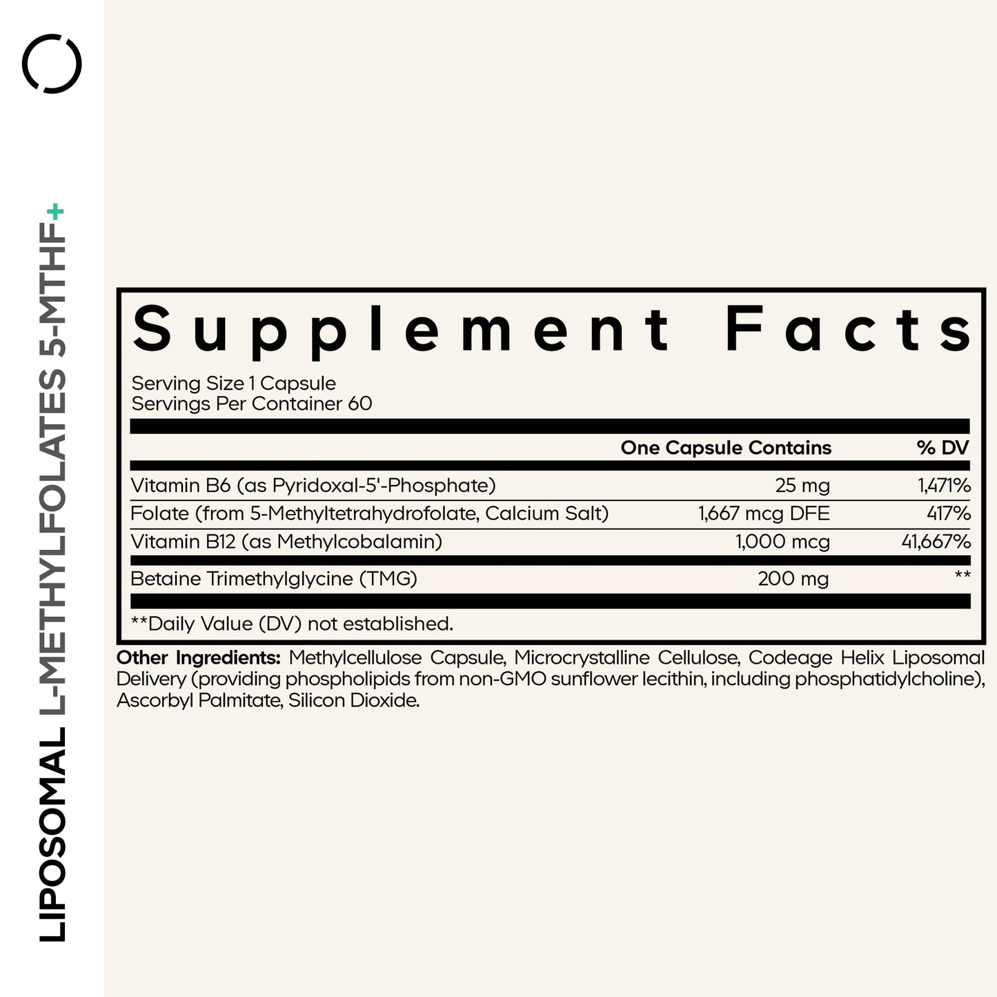 Codeage Liposomal L-Methylfolate 5-MTHF+ Active Vitamin B9, Methylcobalamin B12, Betaine TMG, B6-2-Month Supply Multivitamins - Liposomal Delivery - Bioavailable B-Vitamin Complex, 60 Capsules