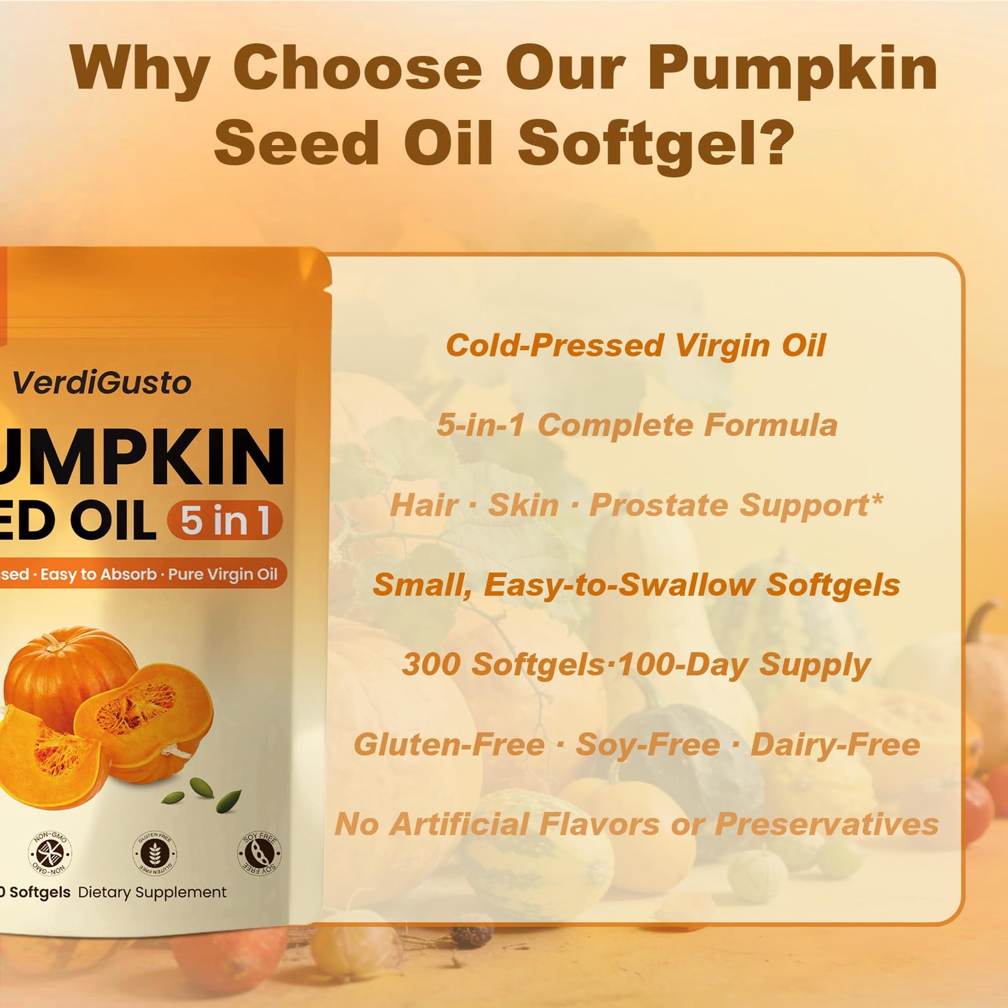 VerdiGusto Pumpkin Seed Oil with Saw Palmetto Softgels 300