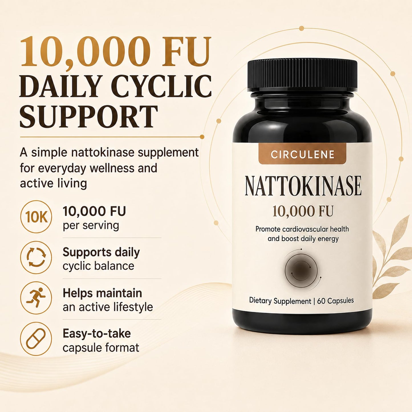 INDITROPIC Circulene Nattokinase 10000 FU, Nattokinase Supplement, 60 Capsules